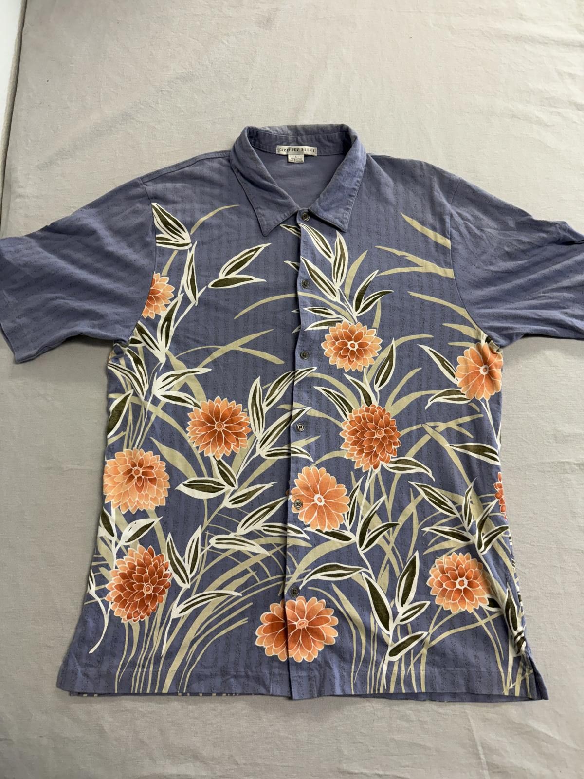 Designer Geoffrey Beene Mens Button Up Hawaiian Flower Purple Fade L Size US L / EU 52-54 / 3 - 1 Thumbnail
