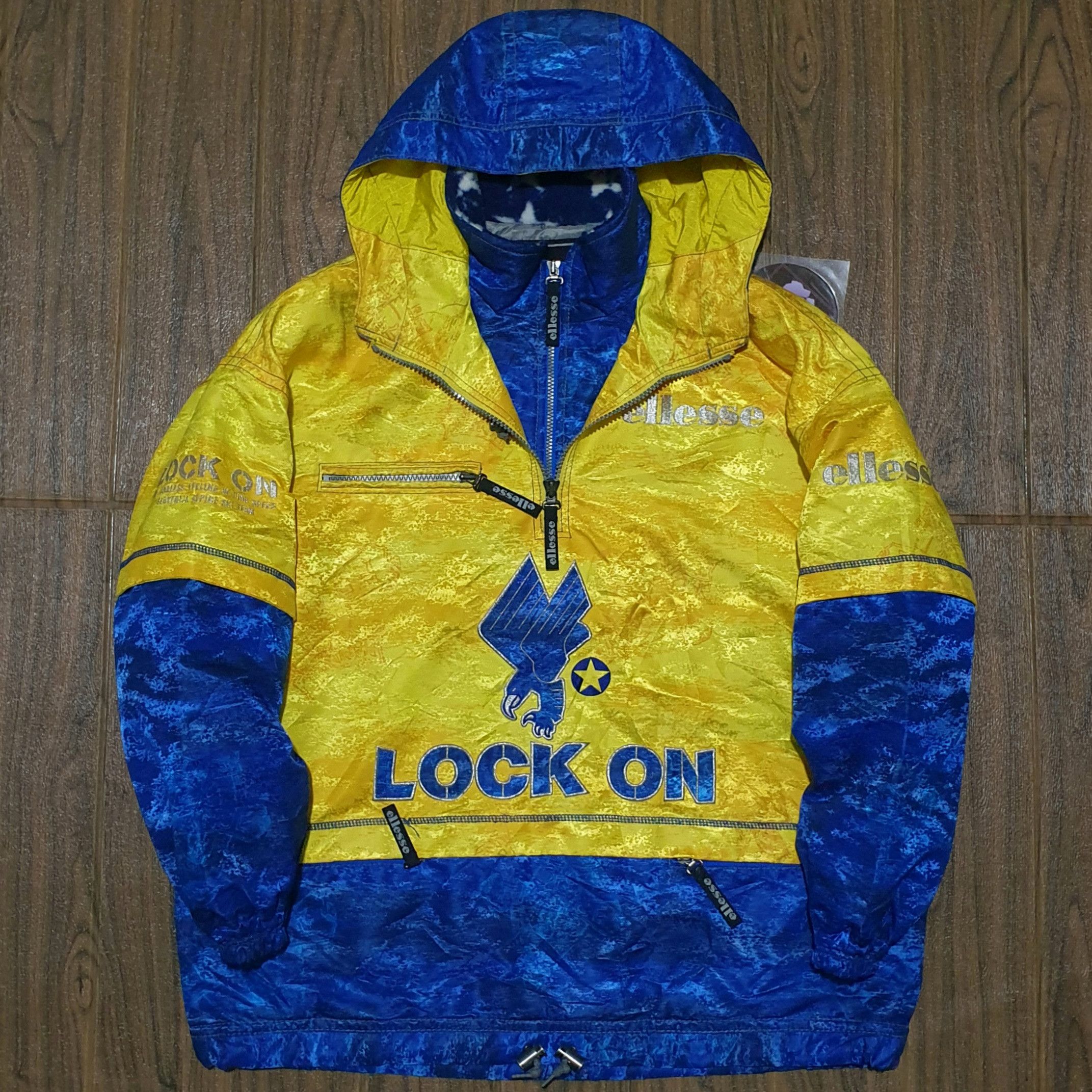 90s ゴールドウイン社 ellesse ボードウェア 青 白 ブルドッグリース Vintage 90s ELLESSE LOCK ON Eagle GOLDWIN Racing Ski Jacket