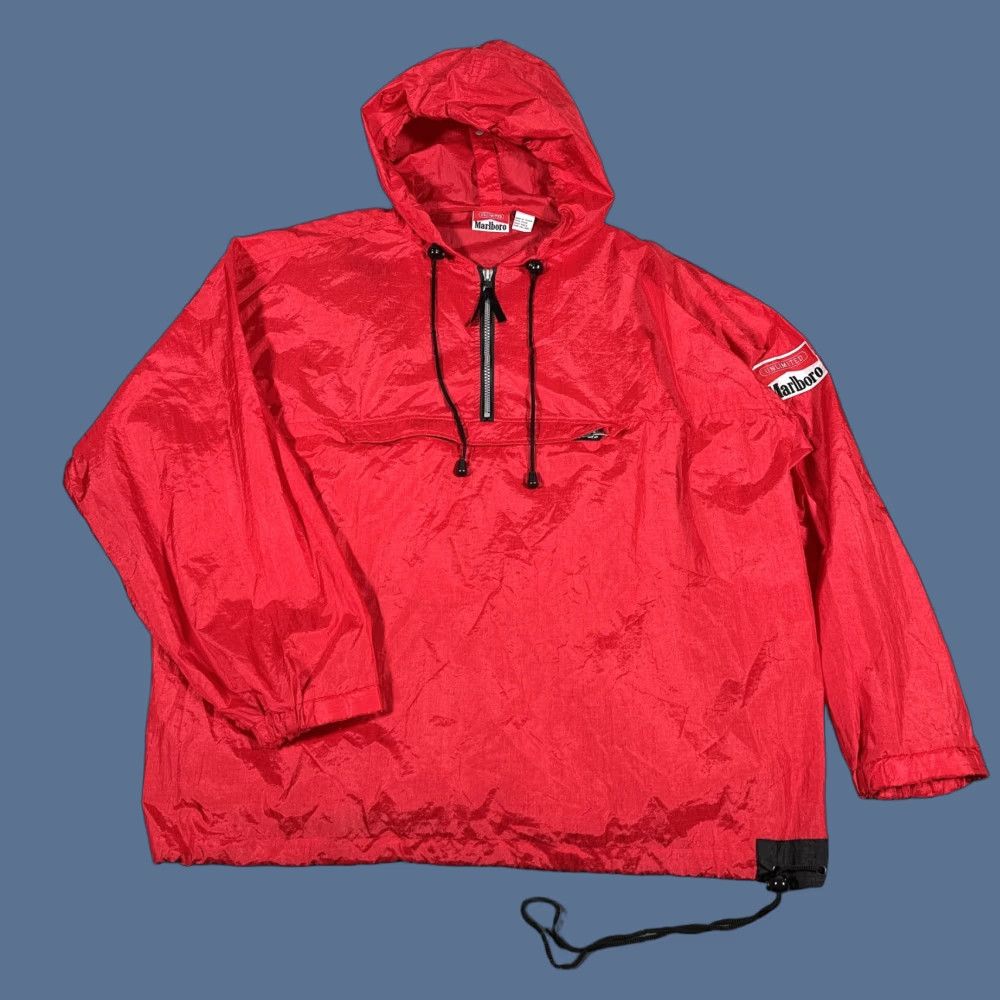 Marlboro VINTAGE Marlboro Unlimited Jacket Mens Large Red Anorak Hooded Windbreaker 90s Mens L Red Marlboro Unlimited 90s Vintage Jacket Size US L / EU 52-54 / 3 - 1 Thumbnail