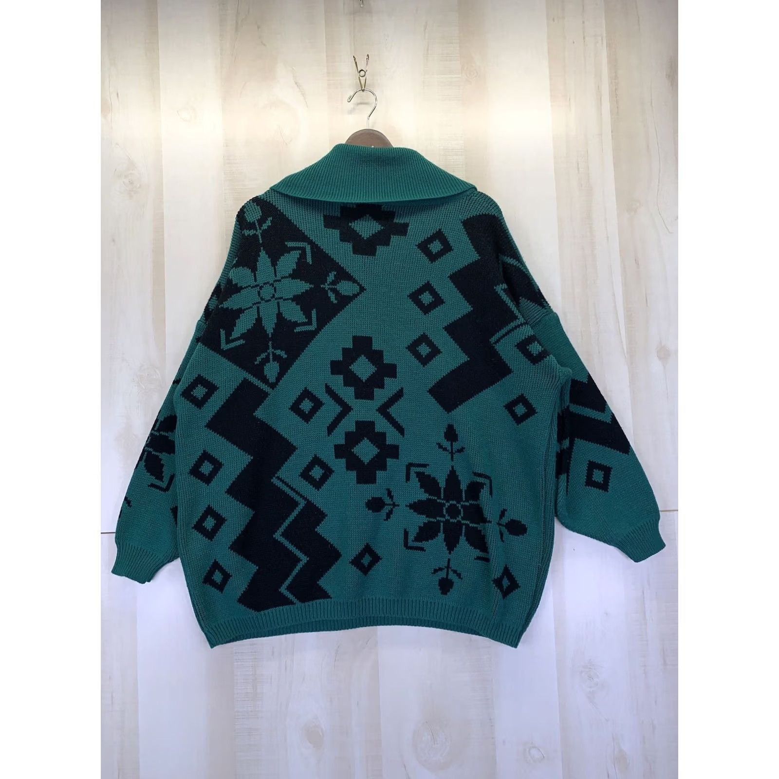 Vintage VINTAGE Stefano Sweater Geometric Floral Design Cowl Neck Womens One Size Green Knit Pullover 3/4 Sleeve Size ONE SIZE - 5 Thumbnail