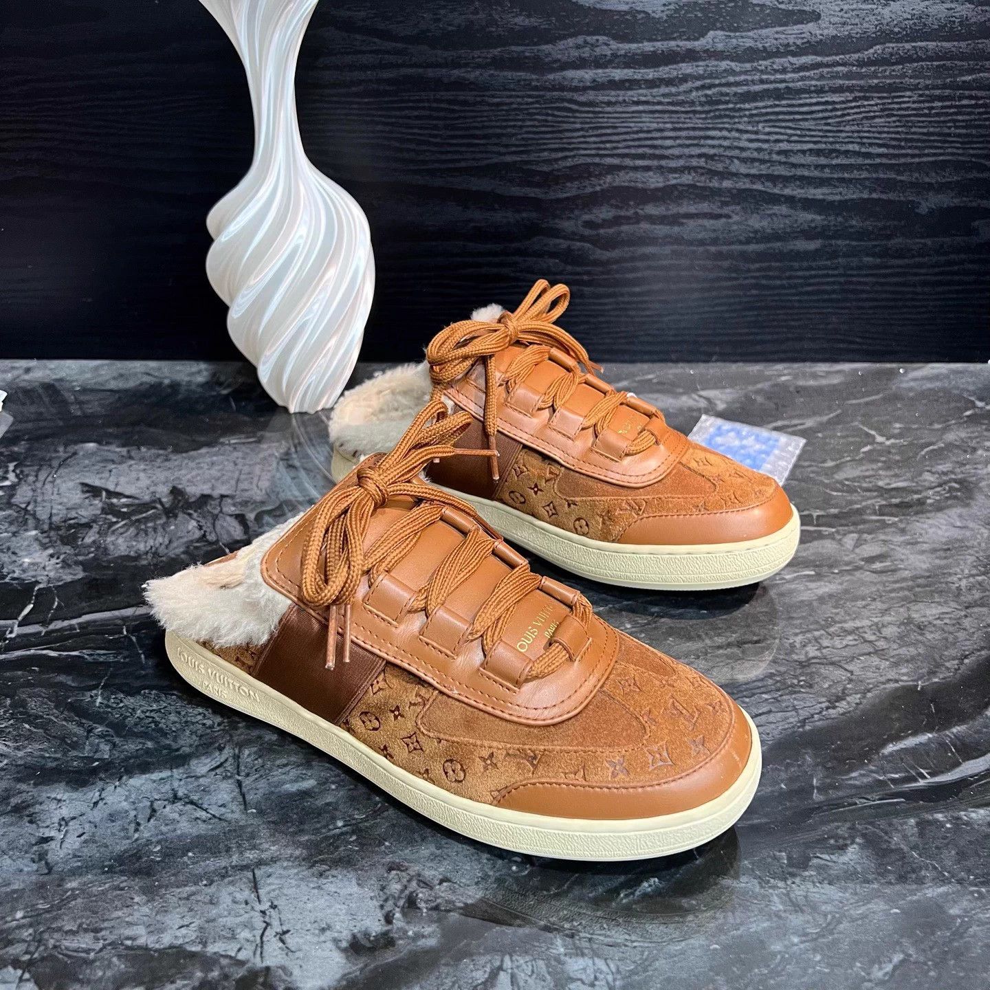 Louis Vuitton Lv Brown All-over Print Flocked Half-Slip Casual Shoes Size US 7.5 / IT 37.5 - 4 Thumbnail
