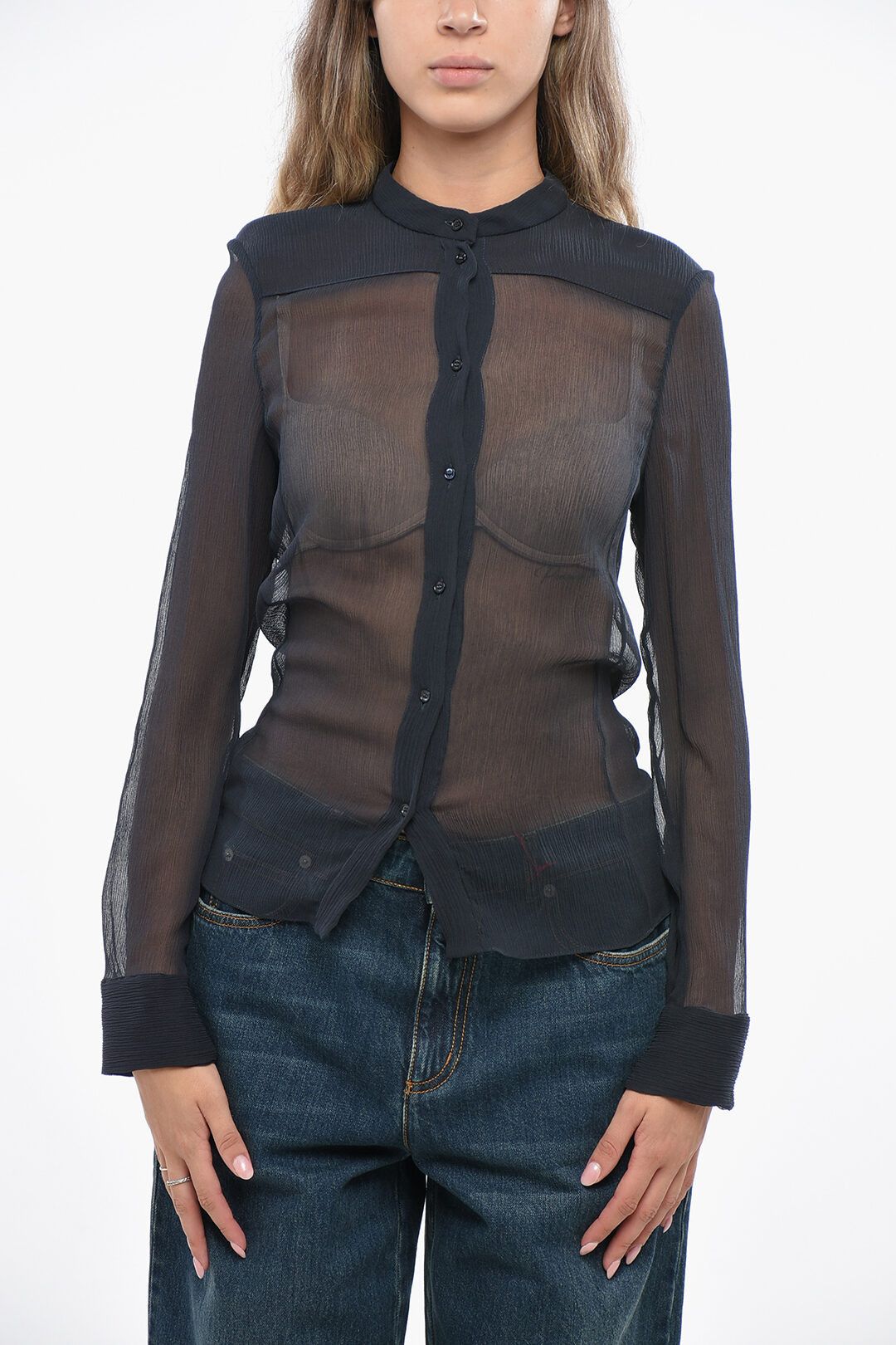 Chloe og1mm1125 Sheer Silk Blouse in Blue Size S / US 4 / IT 40 - 1 Thumbnail