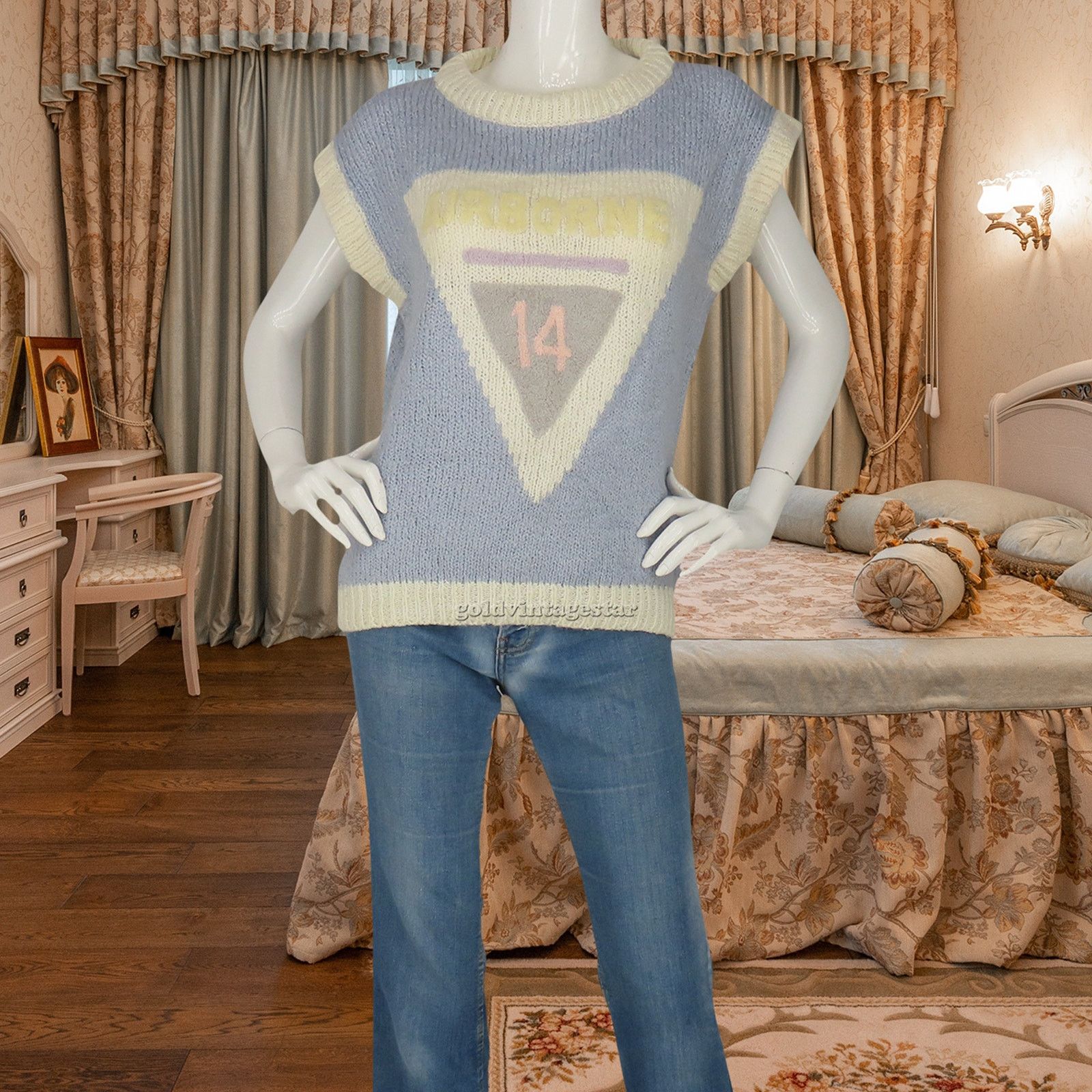 Other Vintage 3D Airborne Pastel Blue Fairy Kei Knit Sweater Vest Size M / US 6-8 / IT 42-44 - 3 Thumbnail
