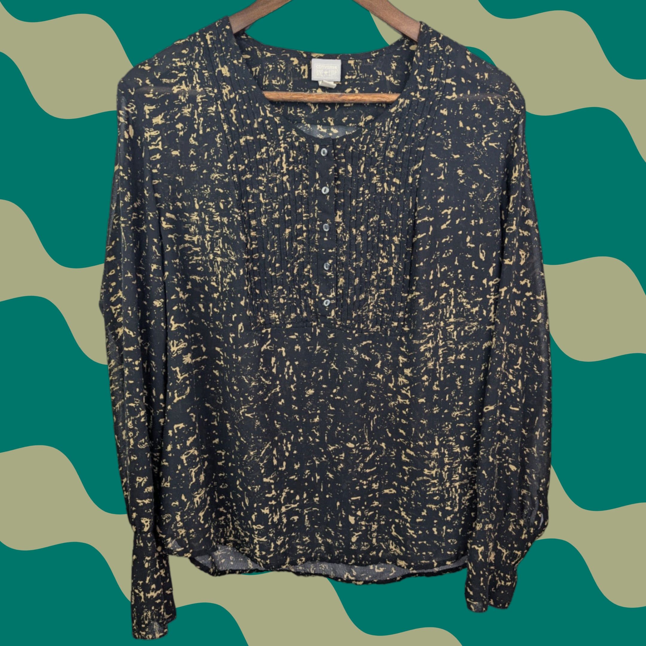Converse Converse Blouse Henley Women's Black Long Sleeve Pleated Top Pullover Size XL Size XL / US 12-14 / IT 48-50 - 1 Thumbnail