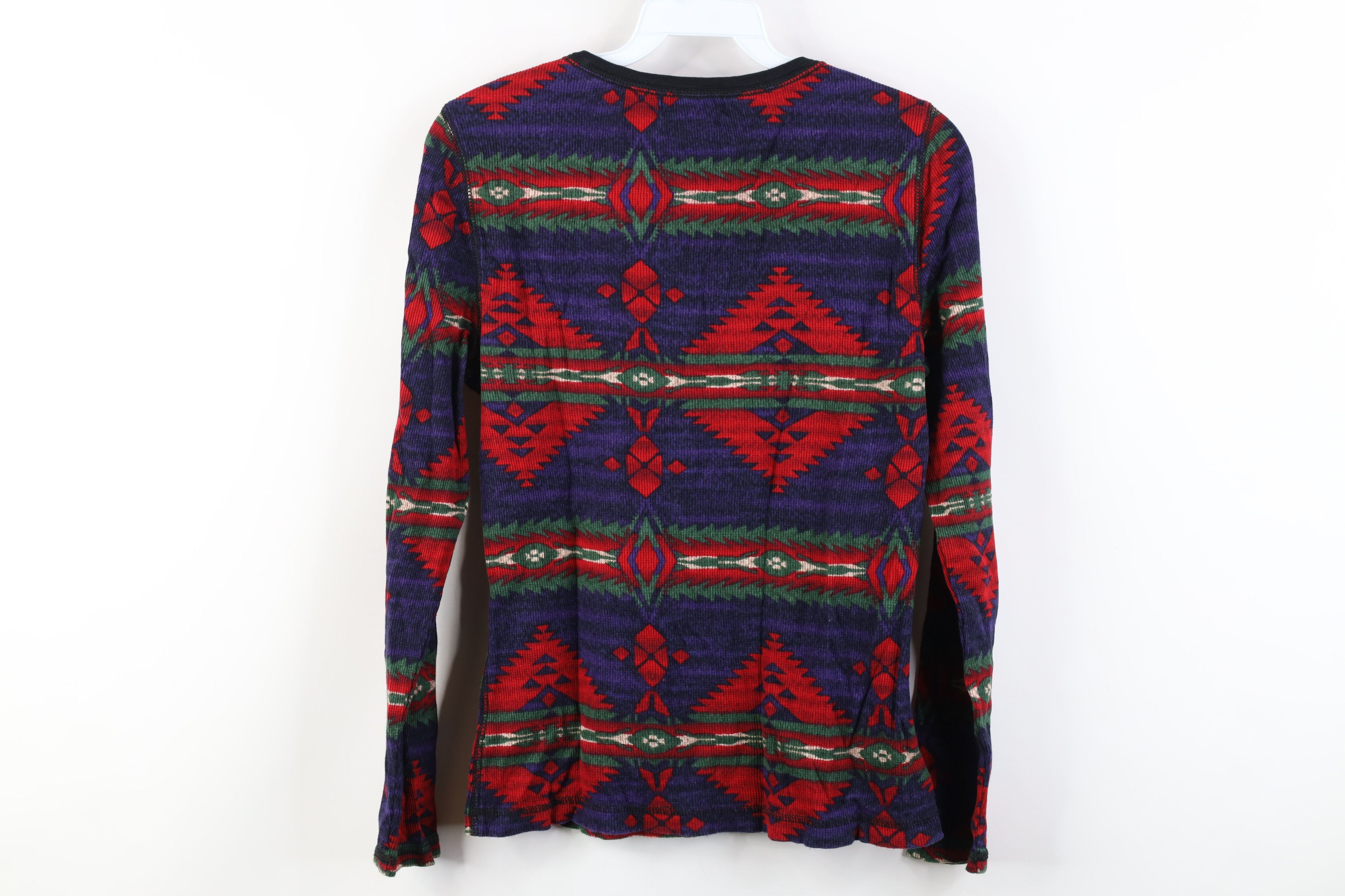 Chaps Vintage Y2K Chaps Southwestern Aztec Thermal Henley T-Shirt Size S / US 4 / IT 40 - 9 Thumbnail