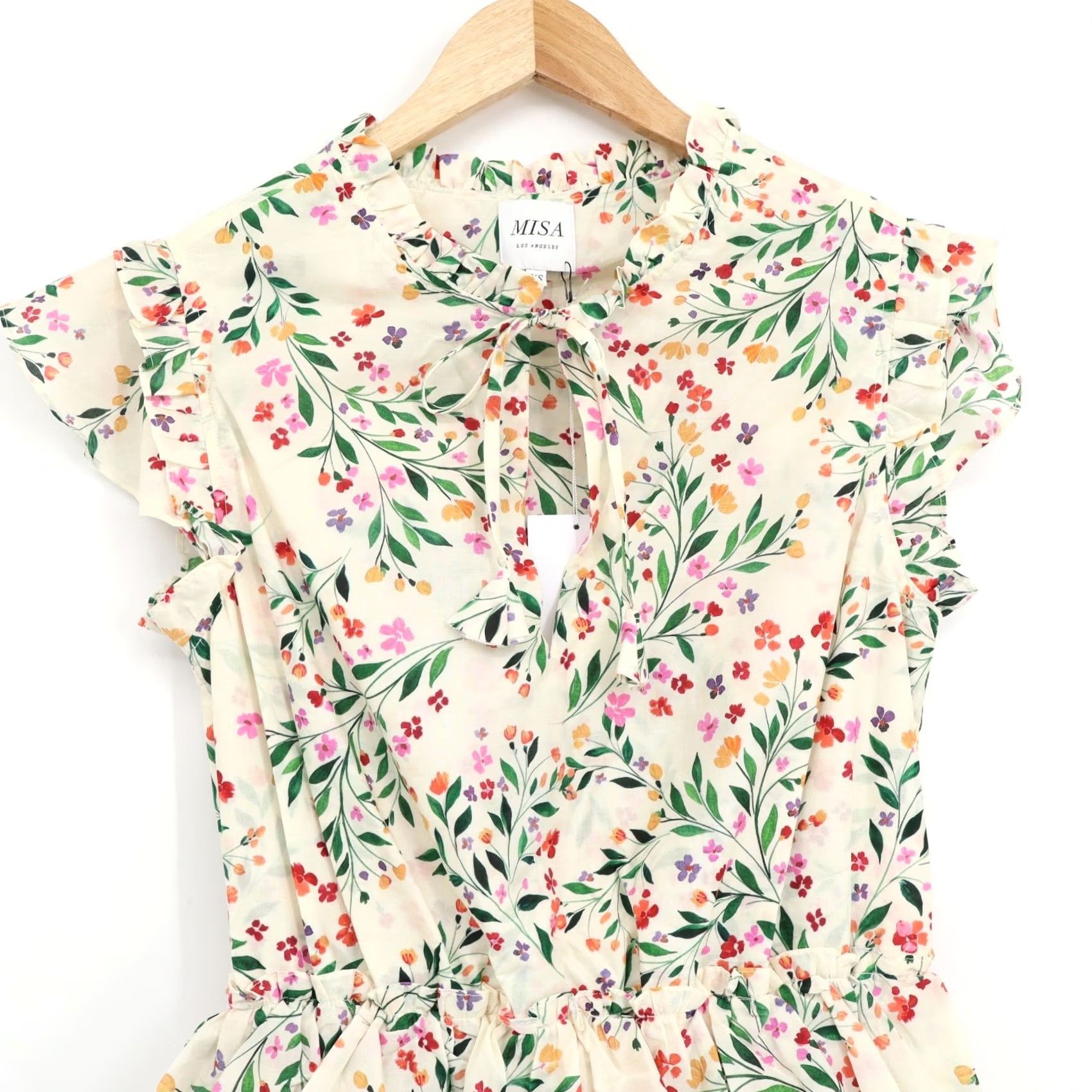 MISA Los Angeles MISA Los Angeles Iliana Mini Dress XS Cotton New V-Neck Short Sleeve Ruffle Floral 100% Cotton Casual Party/Cocktail Womens Size XS / US 0-2 / IT 36-38 - 3 Thumbnail
