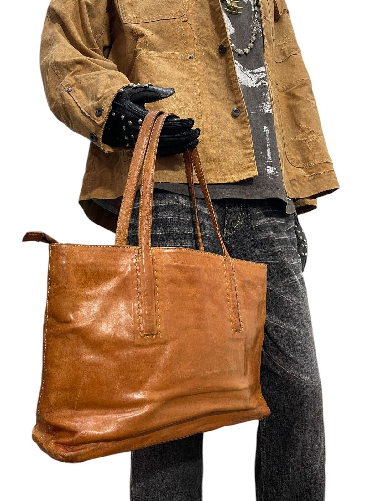 Comme des Garcons × Stussy Full Leather Genten Tote Bag prada julius cdg amiri 1🟩1 Size ONE SIZE - 4 Thumbnail