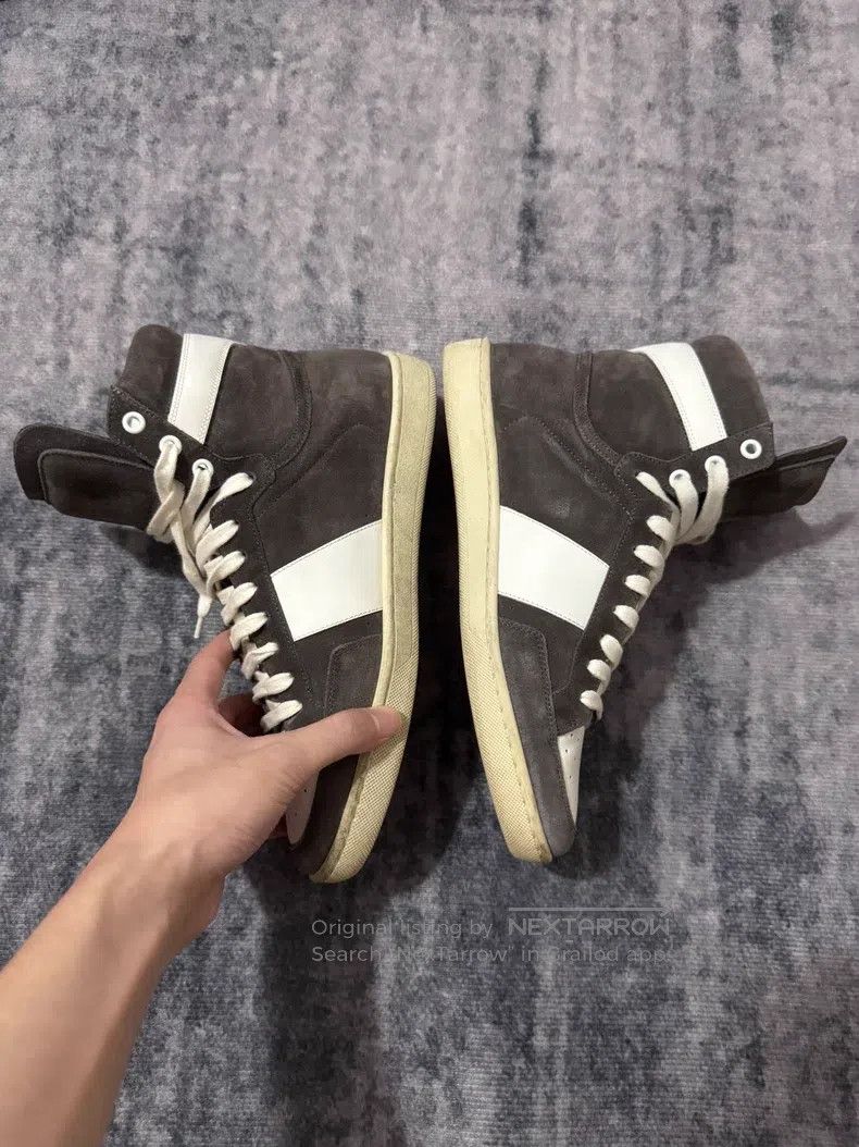 Saint Laurent Paris Saint Laurent Paris Dark Gray Suede Striped High-Top Sneak Size US 7 / EU 40 - 2 Thumbnail