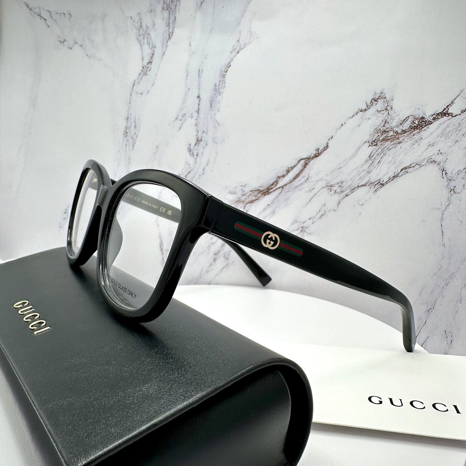 Gucci New GUCCI Eyeglasses Black Square GG Logo Red Green Web Size ONE SIZE - 13 Thumbnail