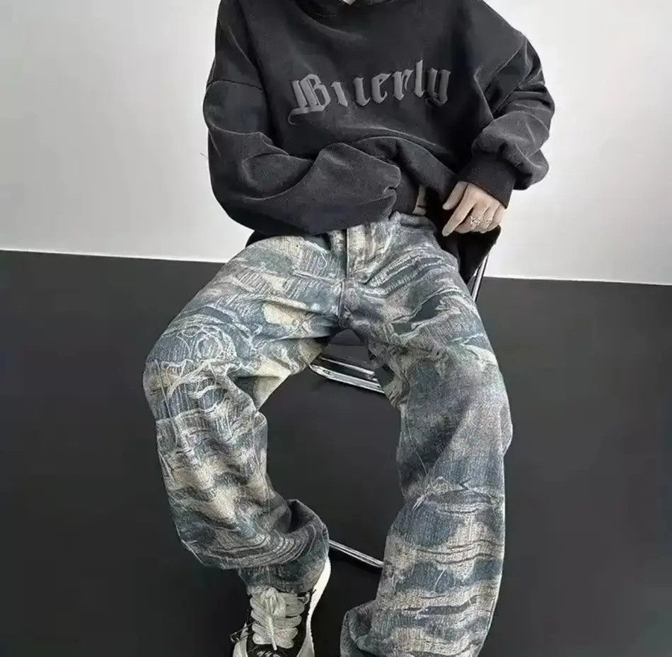 Japanese Brand American High Street Personality Full print Washed Jeans Size US 32 / EU 48 - 1 Thumbnail