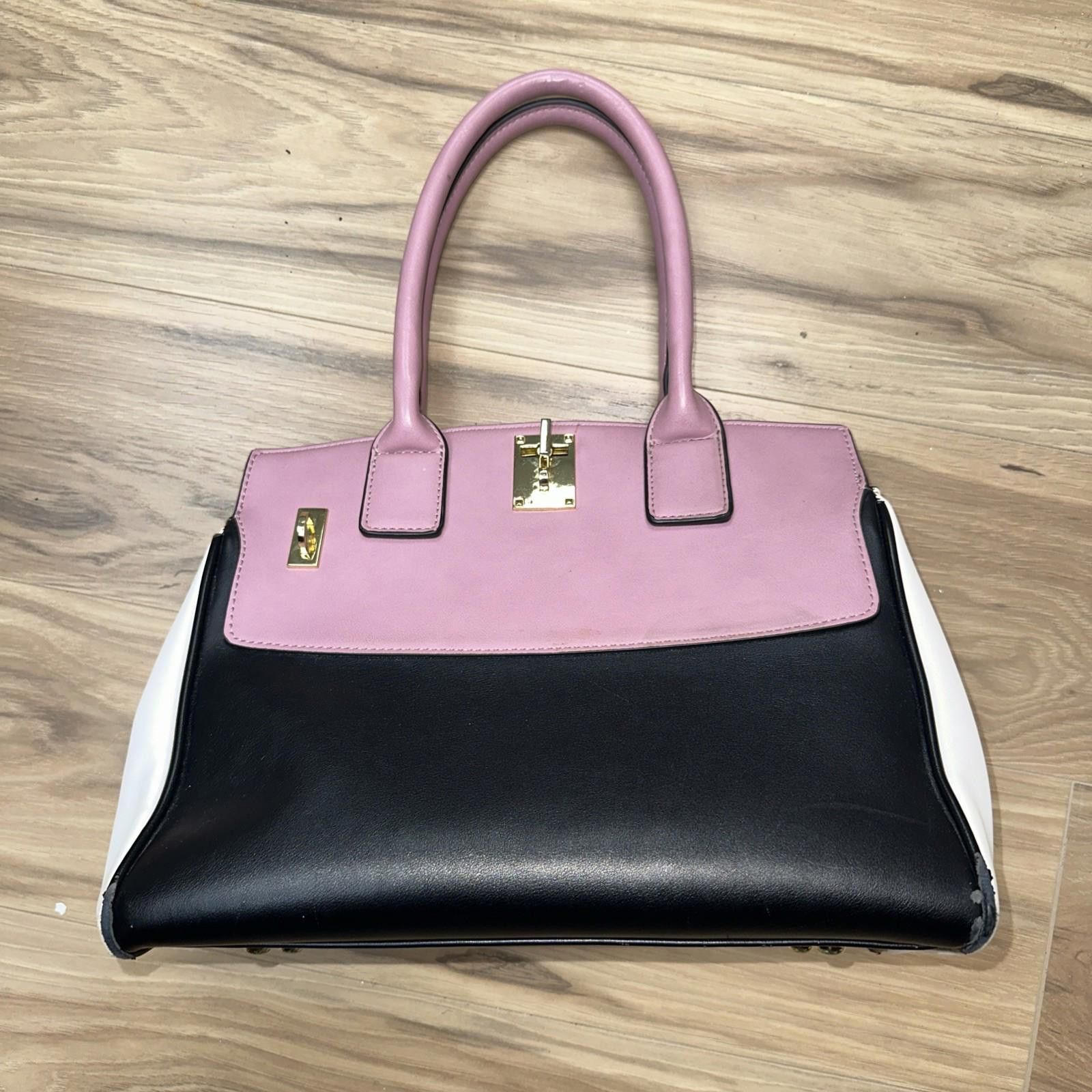 The Unbranded Brand Colorblock White Pink Black Faux Leather Shoulder Bag Handba Size ONE SIZE - 1 Thumbnail