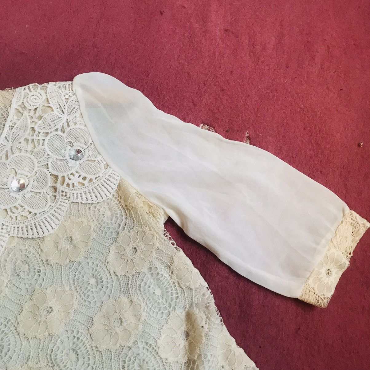 Other Japanese Umock Neck Sheer Lace Blouse Size M / US 6-8 / IT 42-44 - 3 Thumbnail