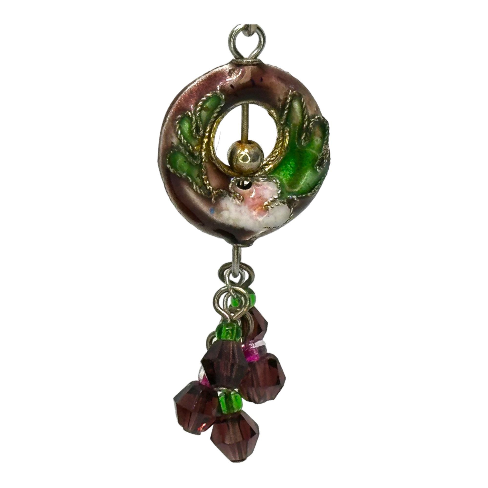 Other Floral Cloisonne French Hook Earrings Burgandy Green Pink Vi Size ONE SIZE - 4 Thumbnail