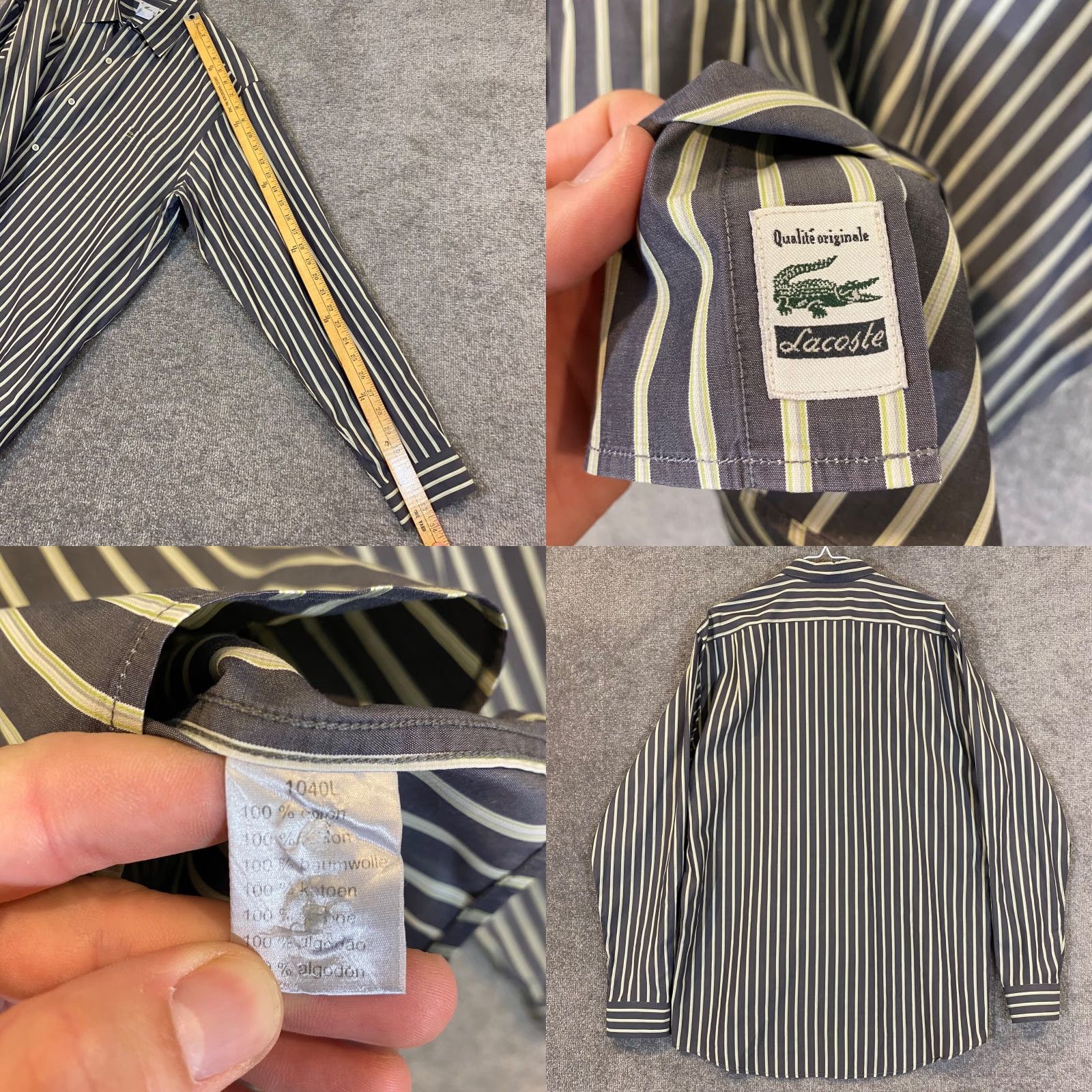 Lacoste VINTAGE Lacoste Shirt Mens 42 Gray Green Striped Button-Up Dress Top L/S France Mens Size US XL / EU 56 / 4 - 8 Thumbnail
