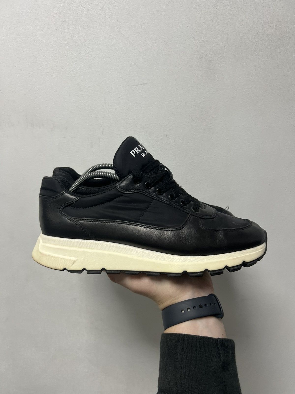 Prada Prada Milano Black Leather Shoes Trainers Size US 7.5 / EU 40-41 - 2 Thumbnail