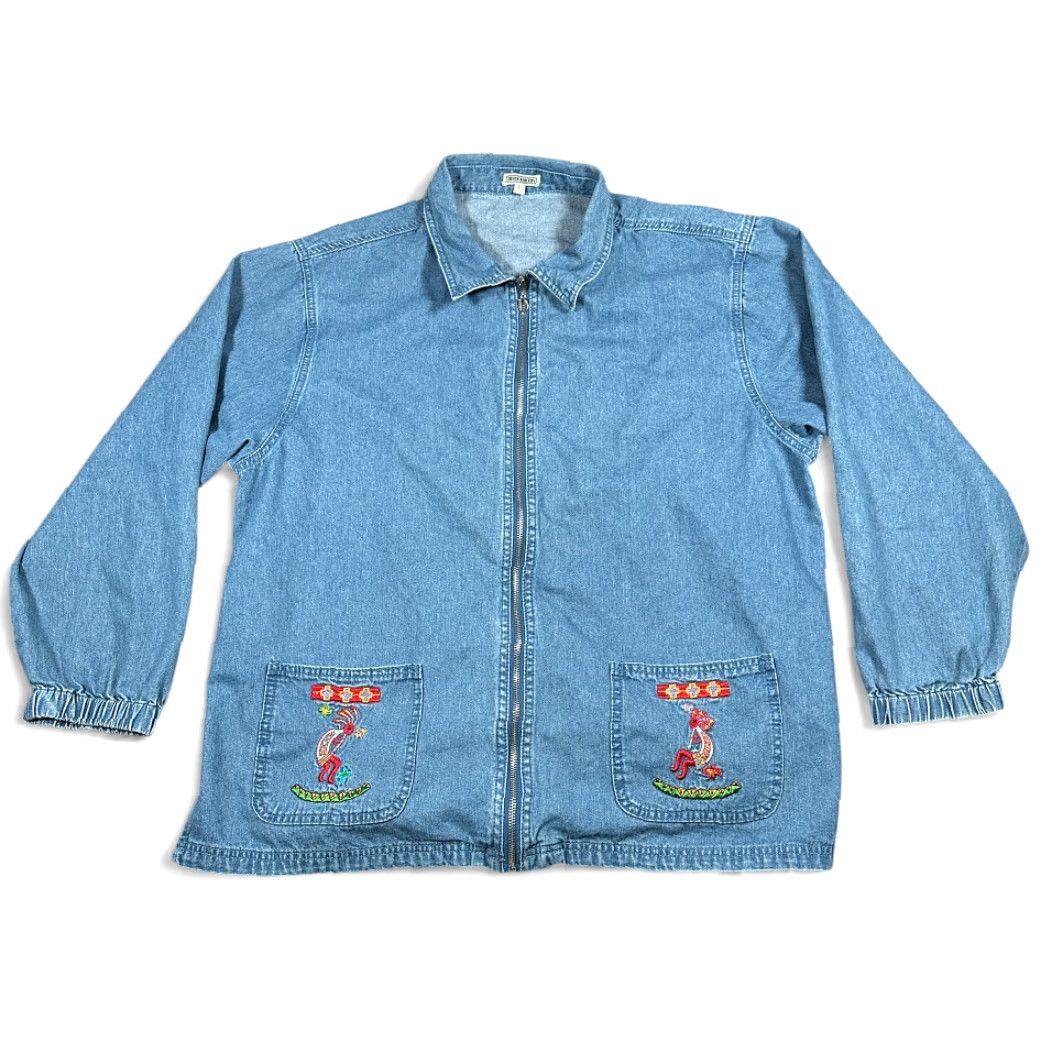 Denime VINTAGE Denim Bakery Kokopelli Jacket Womens Large Blue Denim Embroidered Western 90s Jacket Size L / US 10 / IT 46 - 2 Thumbnail