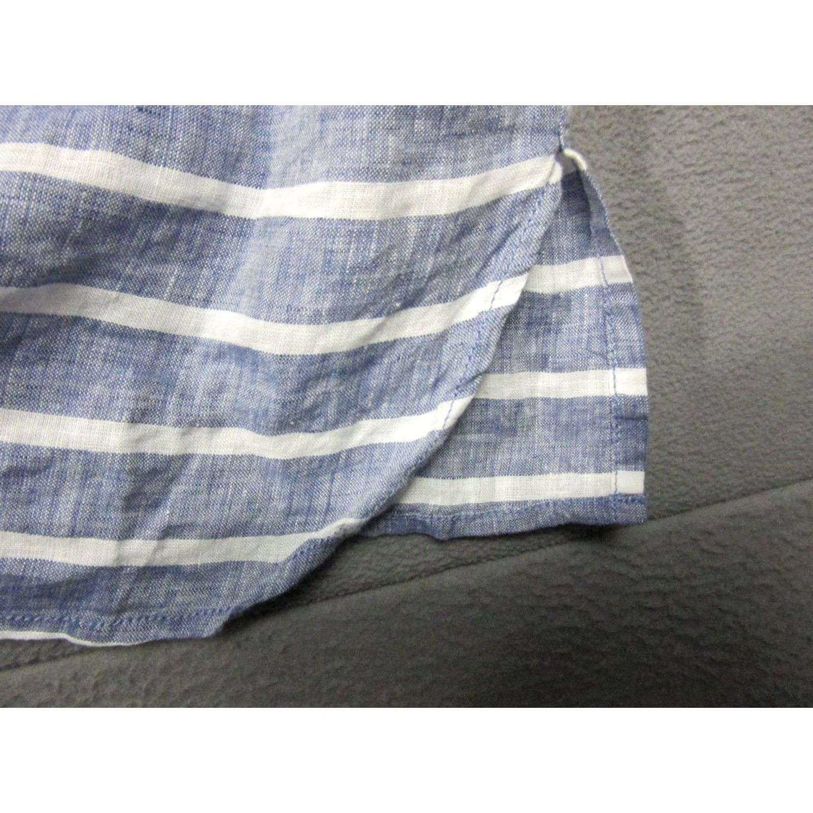 Vintage Garnet Hill Shirt Dress Womens Medium Blue White Striped Linen Button Up Collared Side Slit Casual Size M / US 6-8 / IT 42-44 - 4 Thumbnail