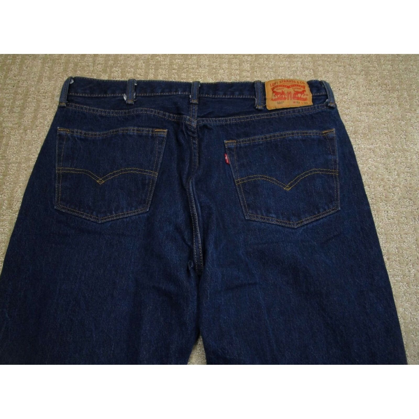 Levi's LEVIS 501 Jeans Men 42x30 Blue Button Fly Original Fit Pants Dark Wash Denim Jeans Size US 42 / EU 58 - 4 Thumbnail