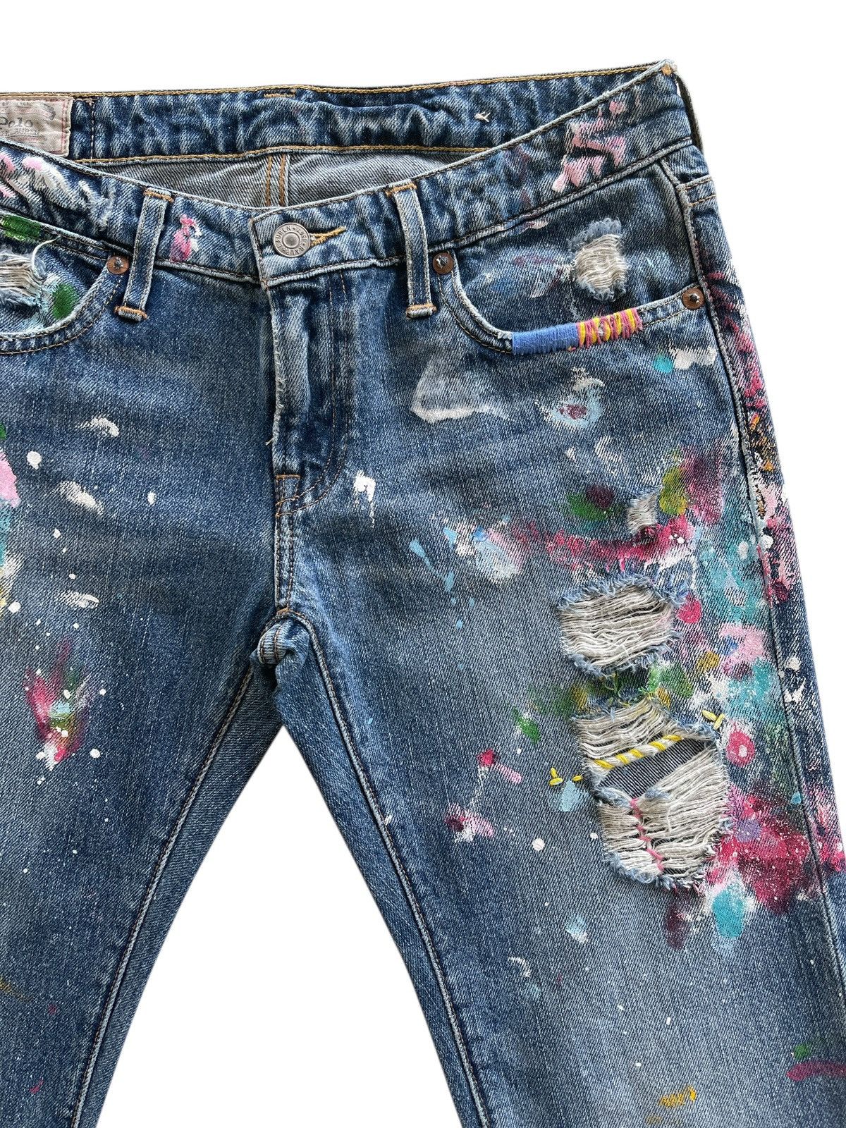 Polo Ralph Lauren Polo RL Paint Splatter Distressed Astor Slim Boyfriend Denim Size 28" / US 6 / IT 42 - 9 Thumbnail