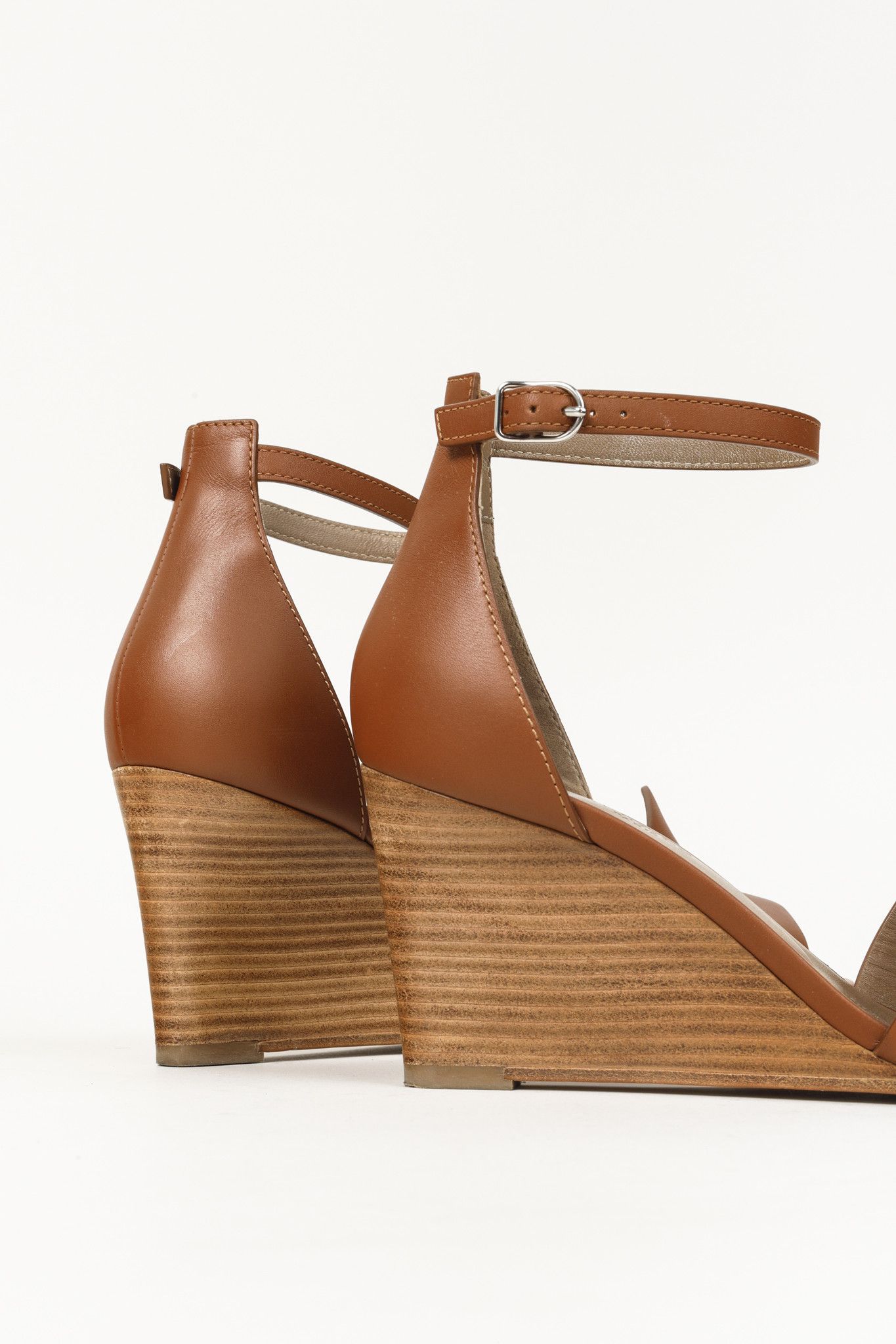 Hermes Hermes Legend Gold Brown H Cut-Out Wedge Sandals Size US 7 / IT 37 - 8 Thumbnail