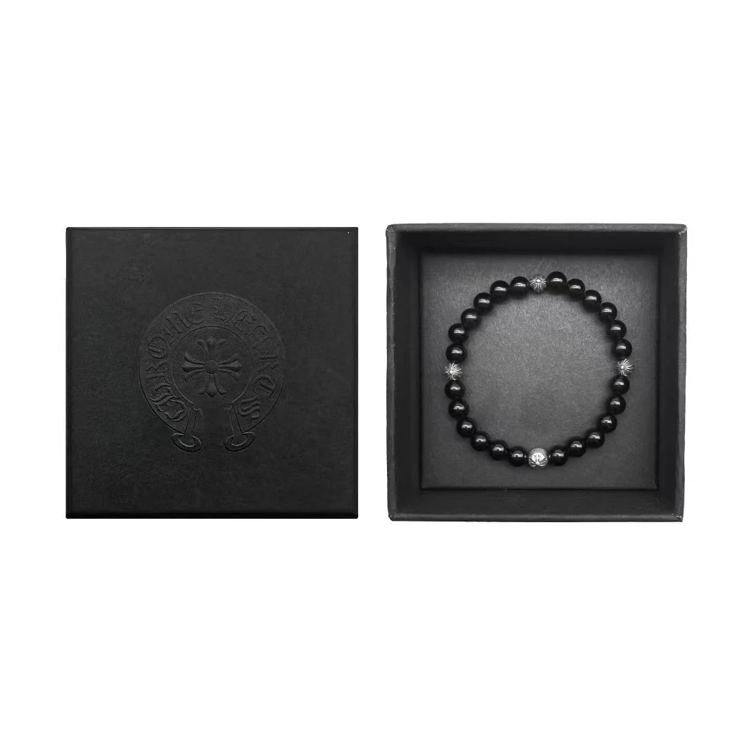Chrome Hearts Chrome Hearts 6mm Beaded Obsidian Silver Cross Ball Bracelet Size ONE SIZE - 4 Thumbnail