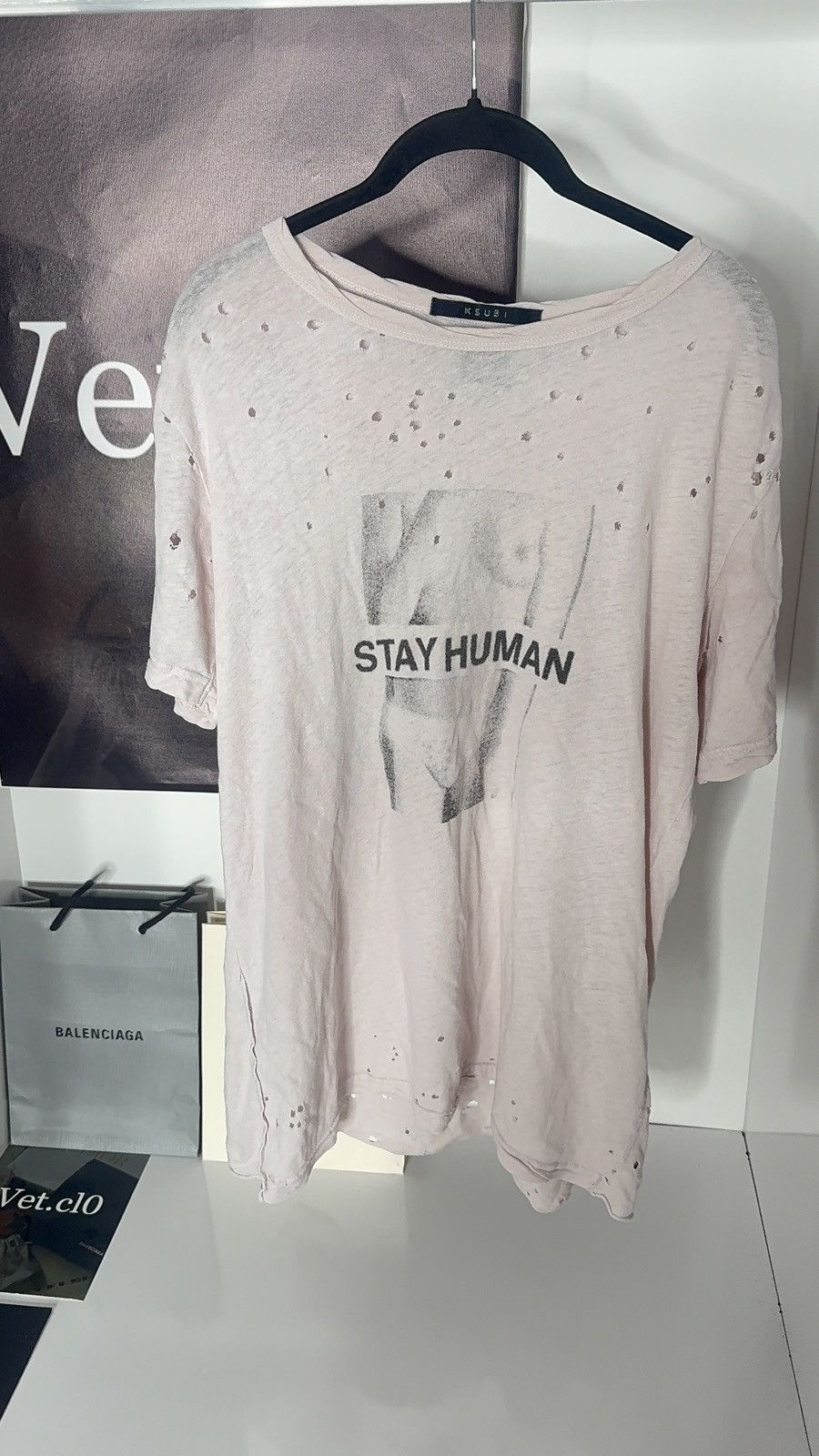 Ksubi ✅ Ksubi Vintage Stay Human White Distressed T-Shirt Size US M / EU 48-50 / 2 - 1 Thumbnail