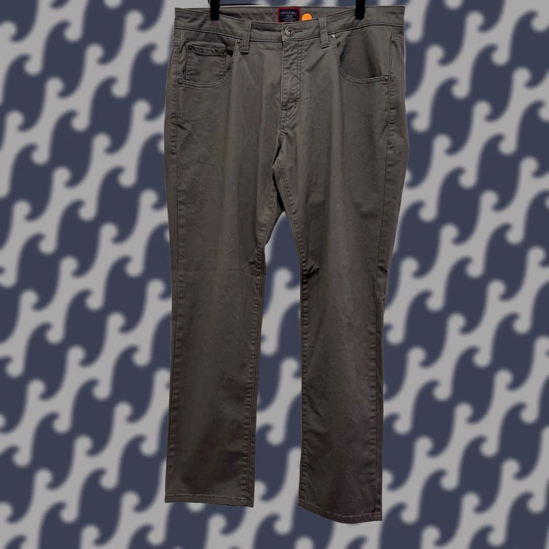 UNTUCKit UNTUCKit Mens Straight Fit Grey Chino Pants 35x30 Cotton Stretch 5-Pocket Brown Label Logo Button Front Flat Front Casual Business Travel Mens Size US 35 - 1 Thumbnail