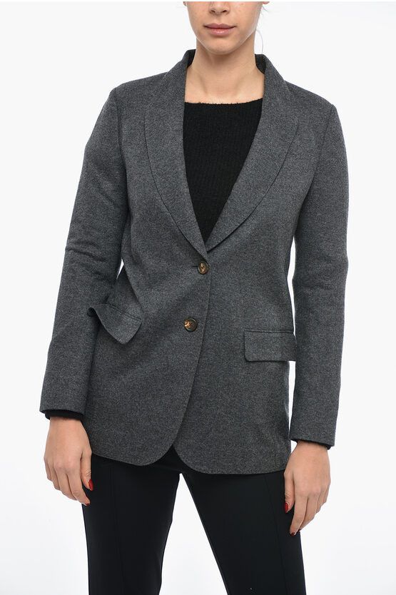 image of Brunello Cucinelli Peak Lapel Pure Cashmere Blazer in Grey, Women's (Size XS)