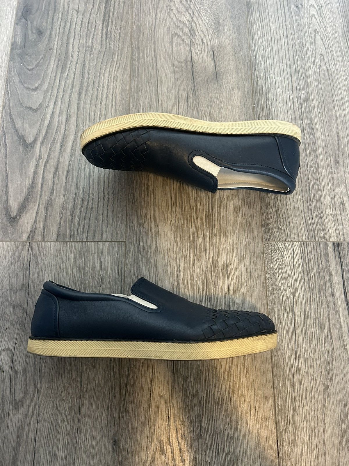 Bottega Veneta Blue Leather Slip-On Shoes with Intrecciato Detail - 41.5 Size US 8.5 / EU 41-42 - 1 Thumbnail