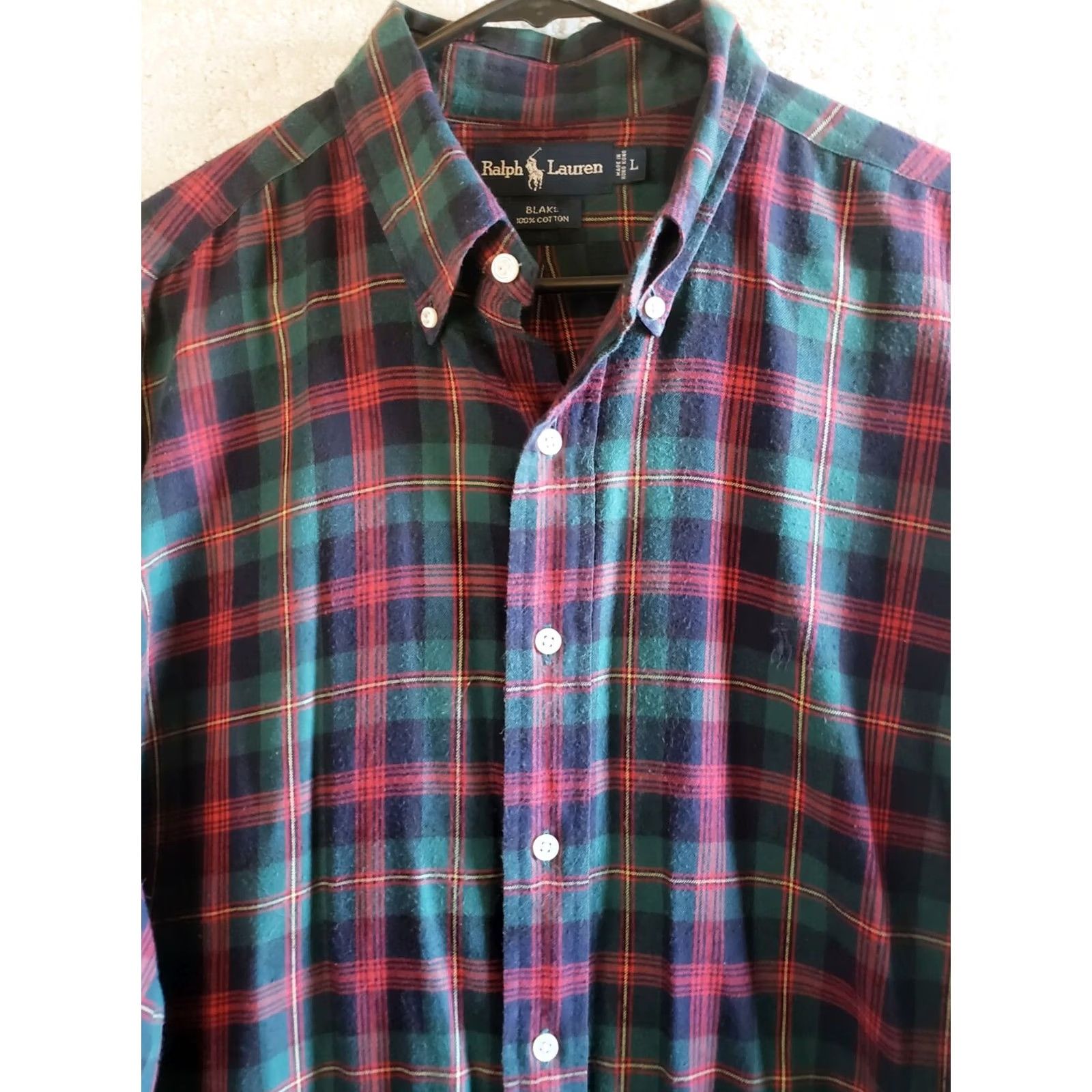 Ralph Lauren Ralph Lauren Blake Men's L Flannel Red Green Tartan Plaid L/S Button Front Shirt Size US L / EU 52-54 / 3 - 3 Thumbnail