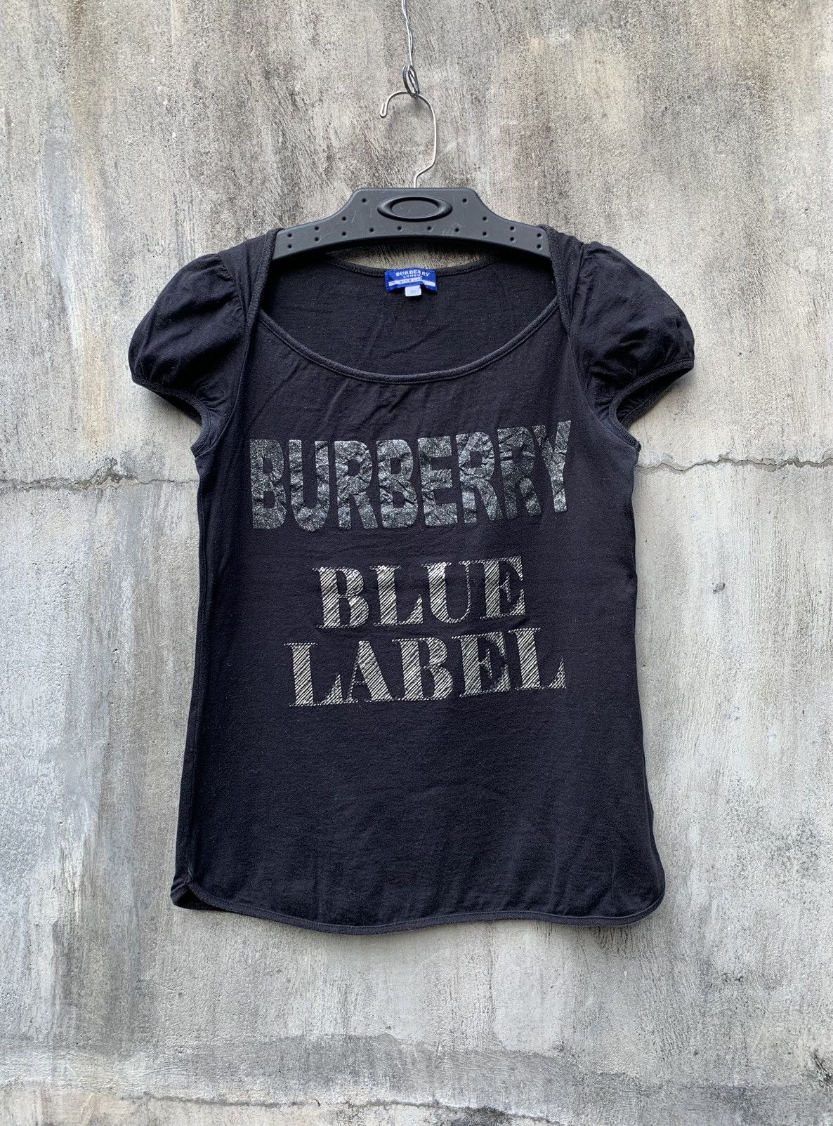 Vintage Burberry London Blue Label Sequin Top Tee Black