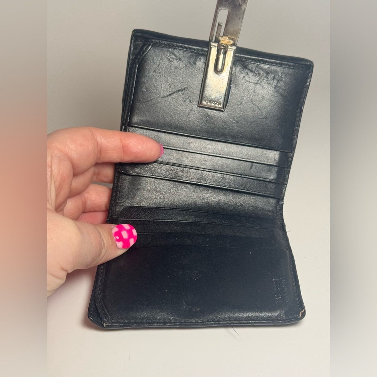Gucci Gucci Vintage Black Smooth Leather Bifold Wallet Fair Size ONE SIZE - 13 Thumbnail