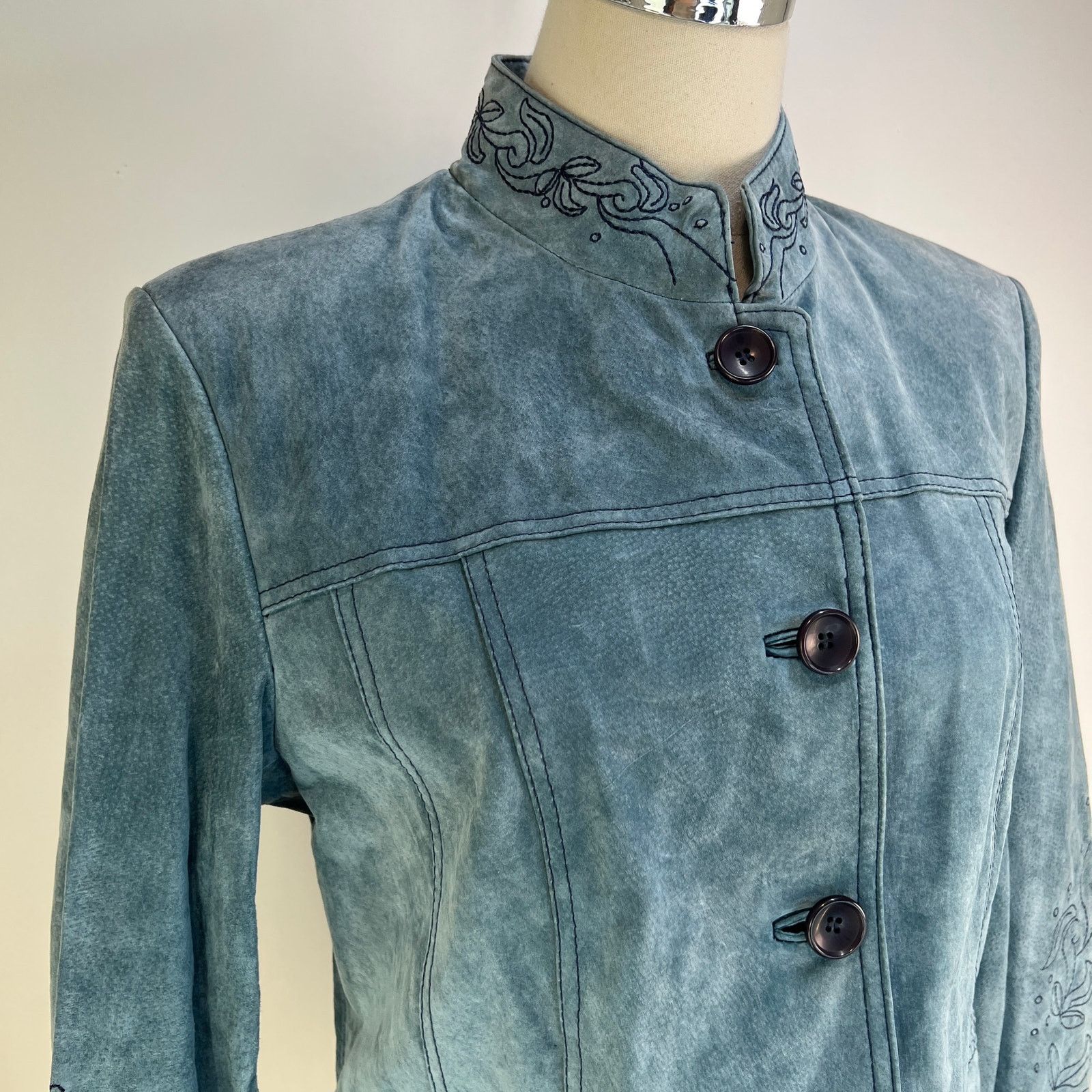 Other × Vintage Pamela McCoy Suede Blue Jacket Embroidered Boho Western Size M / US 6-8 / IT 42-44 - 2 Thumbnail