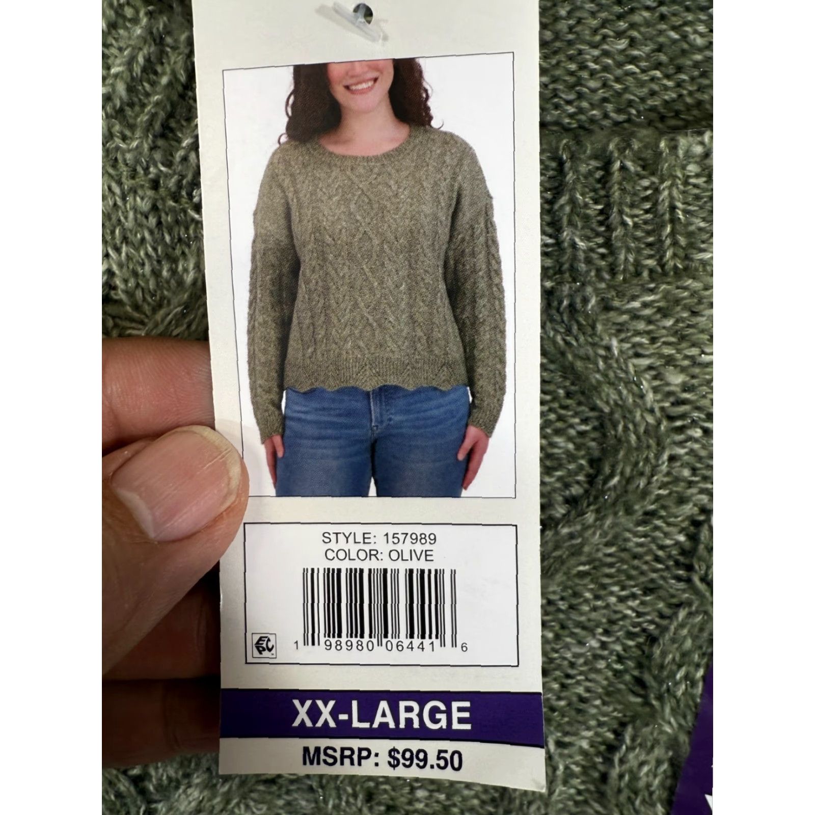 Lucky Brand Lucky Brand Sweater Womens 2XL Olive Green Cable Knit Scalloped Hem Comfort NWT Size XXL / US 16-18 / IT 52-54 - 6 Thumbnail