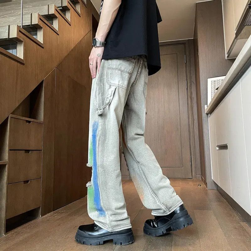 Japanese Brand Retro loose tie dye graffiti ripped jeans Size US 32 / EU 48 - 4 Thumbnail