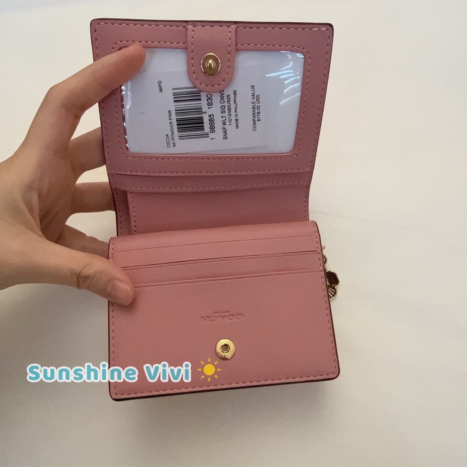 Coach NWT Coach Snap Wallet Signature Charm CEC34 Gold/Powder Pink Size ONE SIZE - 3 Thumbnail