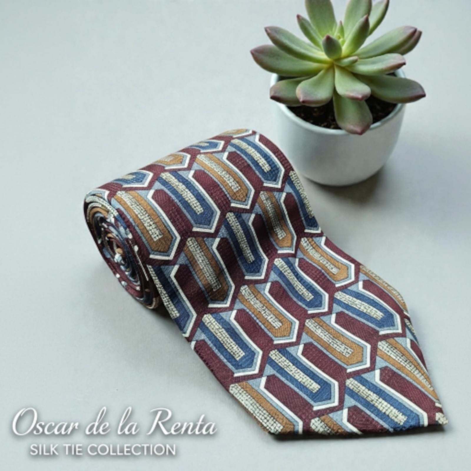 Oscar De La Renta Oscar de la Renta Silk Geometric Pattern Tie Size ONE SIZE - 1 Thumbnail