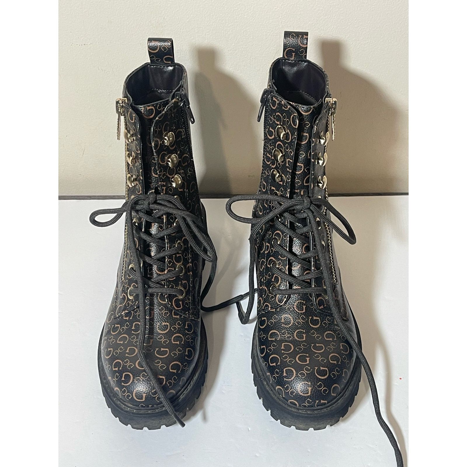 Guess GUESS Locate Fleece Lined Leather Dark Brown Combat Boots Size US 7 / IT 37 - 9 Thumbnail