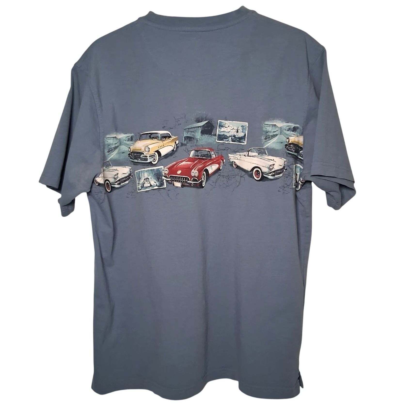 Vintage North River Shirt L Blue USA Travel Mount Rushmore Car Redwood Tree Driver Travel Graphic Crew Neck Short Sleeve Cotton T-Shirt Men Regular Size US L / EU 52-54 / 3 - 3 Thumbnail