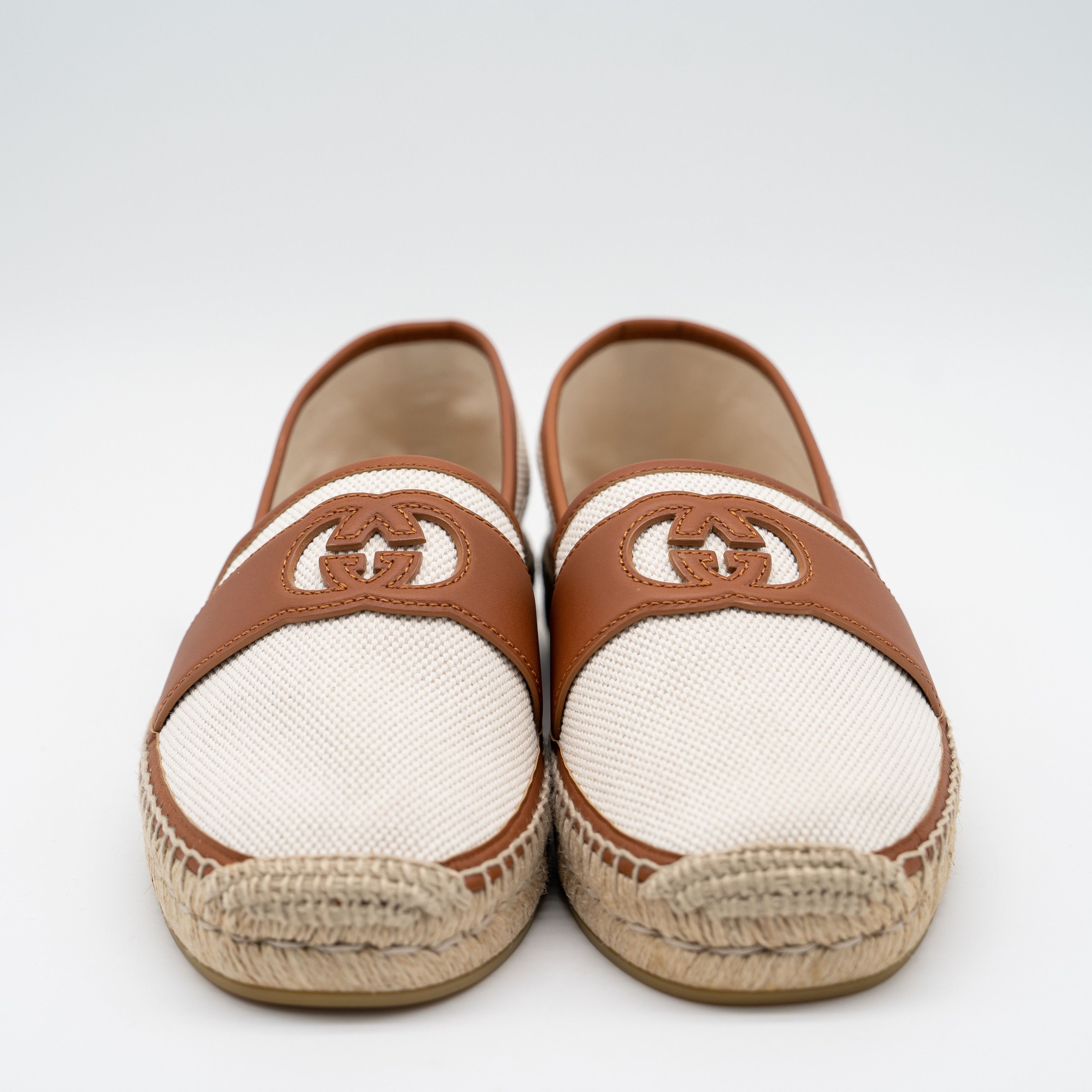 Gucci Gucci Espadrilles White Brown Leather Canvas Interlocking GG Size US 8.5 / EU 41-42 - 2 Thumbnail
