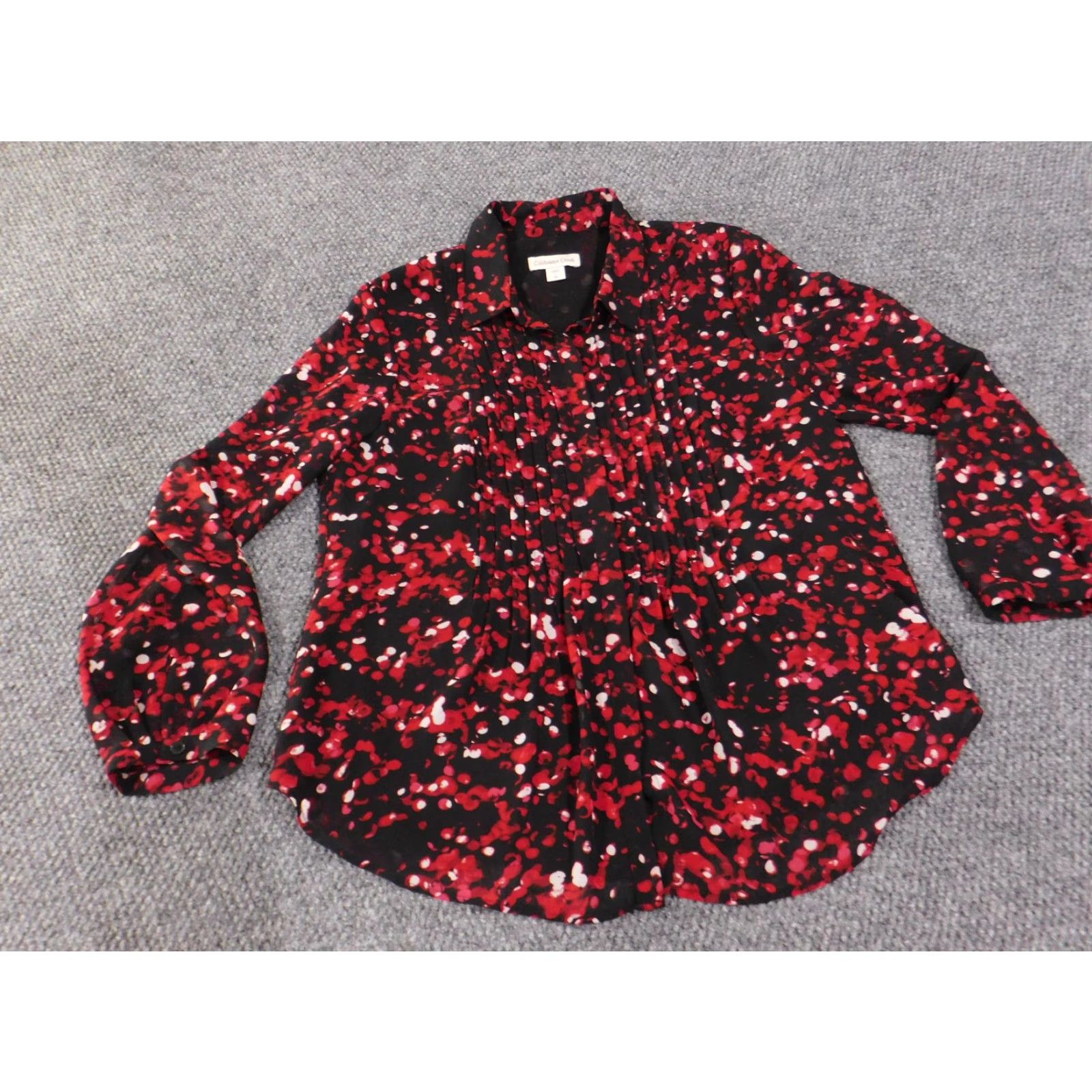Coldwater Creek Coldwater Creek Shirt Womens Large Black Red Pintuck Button Front Long Sleeve Shirt Size L / US 10 / IT 46 - 2 Thumbnail