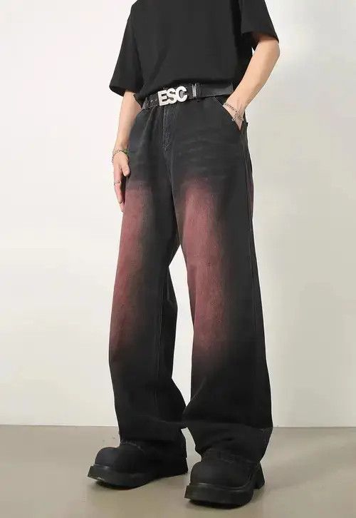 High Sport × Japanese Brand × Jean Retro washed red design wide leg jeans Size US 32 / EU 48 - 2 Thumbnail