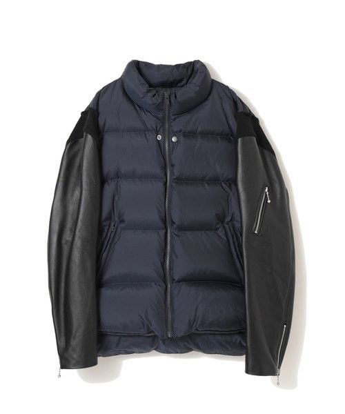 image of Undercover Japan Docking Leather Sleeve Down Jacket in Navy, Men's (Size Large)