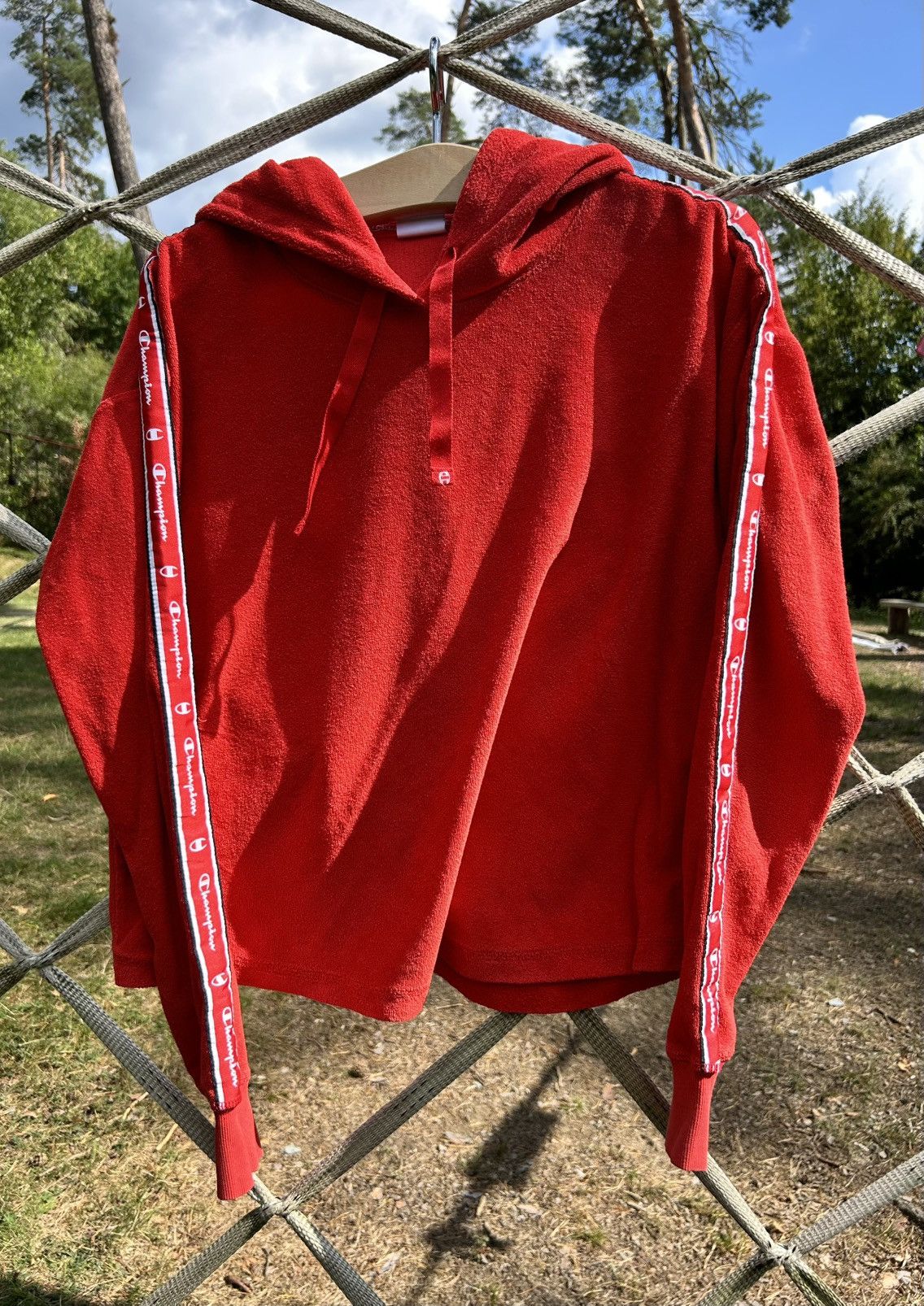 Champion Champion Women Flannel Red Hoodie Logo Tape Sleeves Size XXL Size XXL / US 16-18 / IT 52-54 - 4 Thumbnail