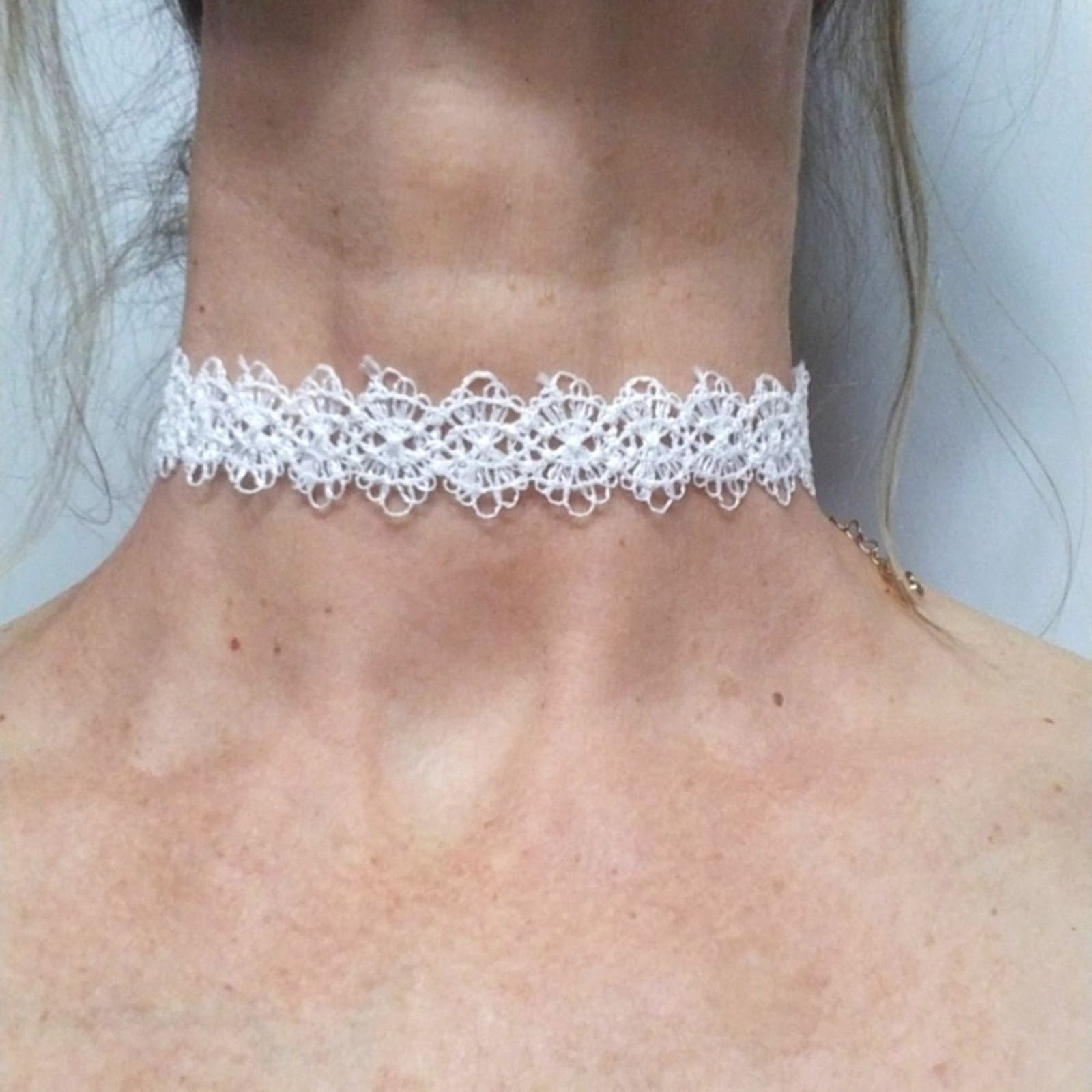 Other Eyelet Lace Choker Necklace WHITE Wedding Bridal Romantic Size ONE SIZE - 3 Thumbnail