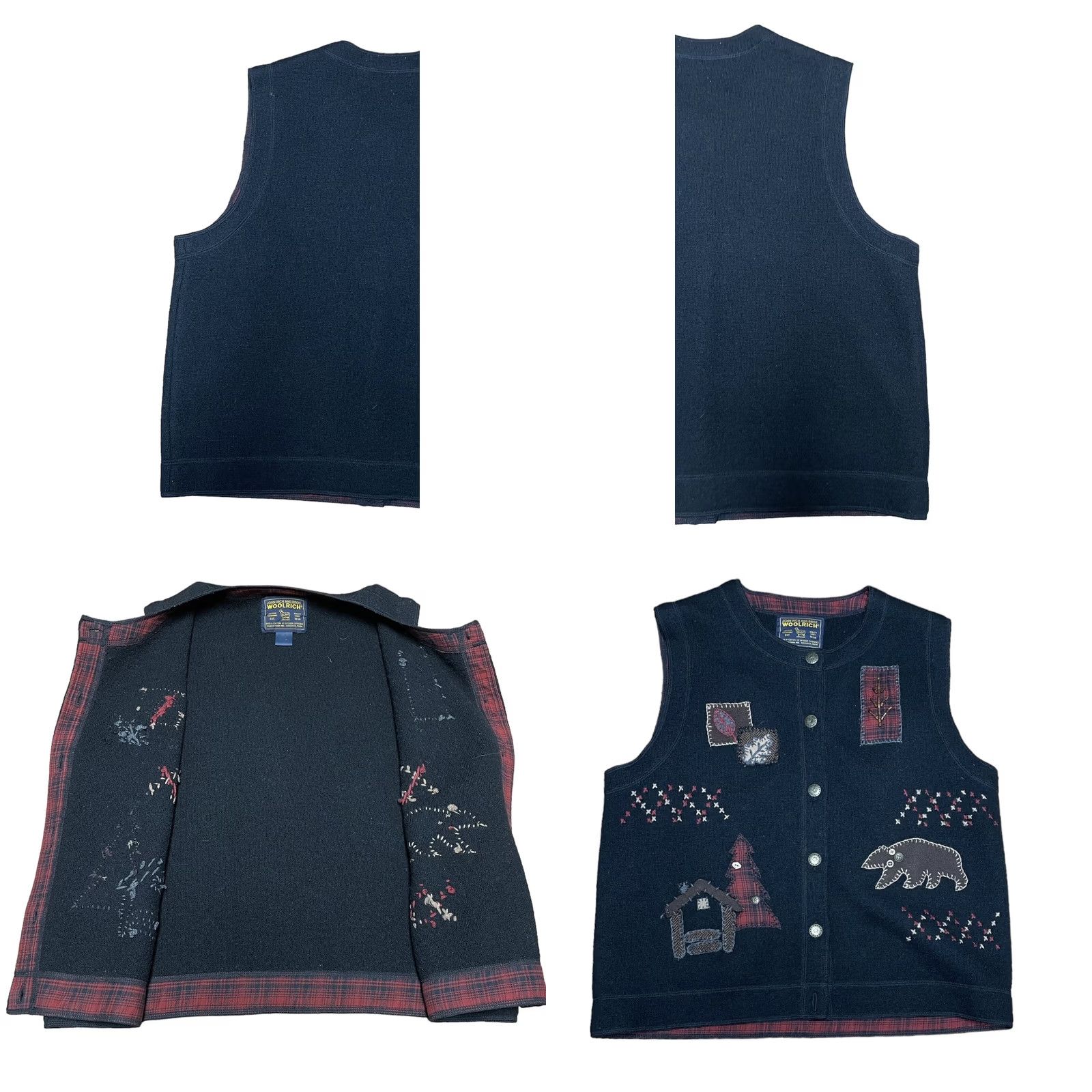 Vintage Woolrich Vest Medium Black 100% Wool Button Up Plaid Patchwork Fall Theme Insulated Quilted Women’s M Sleeveless Jacket/Coat Length Mid-Length Size M / US 6-8 / IT 42-44 - 9 Thumbnail