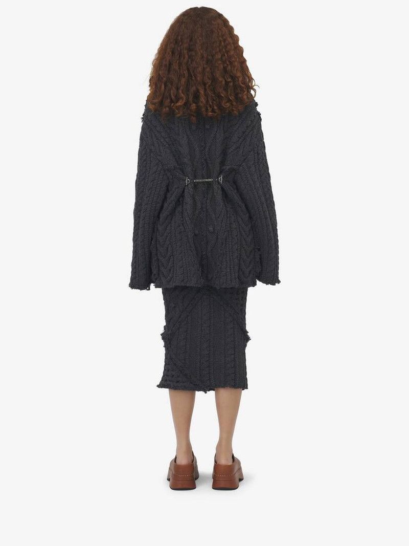 Alexander McQueen o1srvl11e0326 Oversized Cable Knit Cardigan in Black Size L / US 10 / IT 46 - 4 Thumbnail