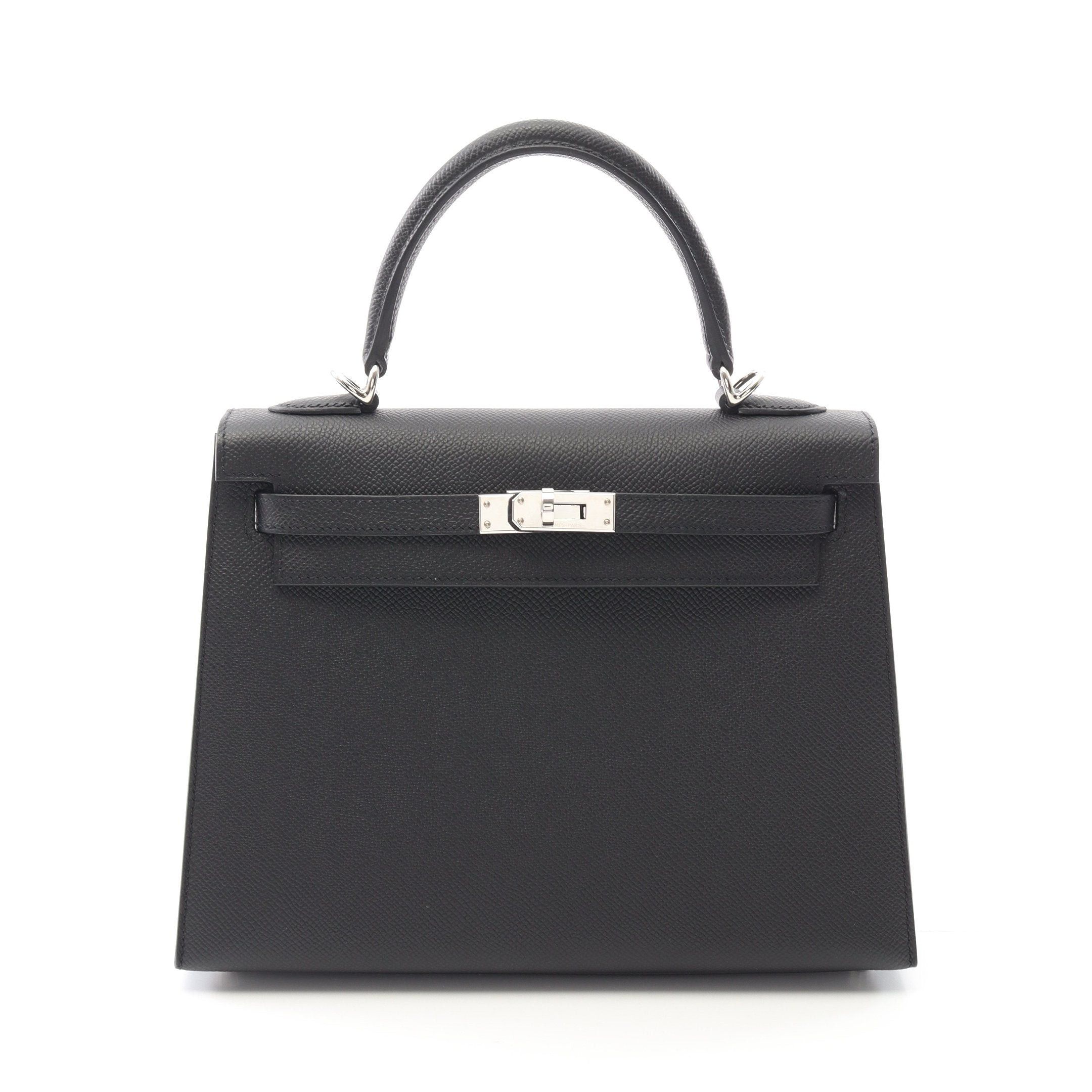 Hermes Hermes Kelly 25 Handbag Veau Epsom Black Silver Hardware Outside Sewing Double Engraved Size ONE SIZE - 1 Thumbnail