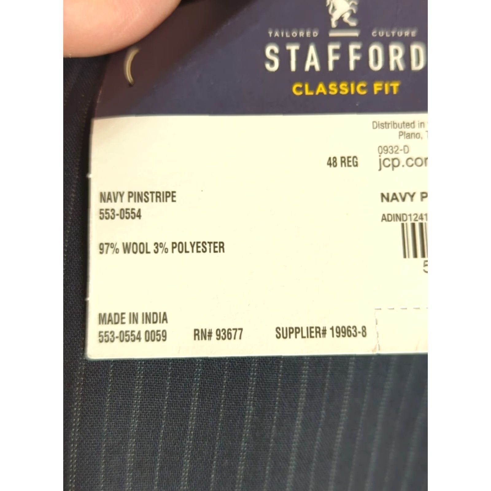 Stafford Stafford Blazer Mens 48R Jacket Notch Lapel Pinstripe Wool Classic Fit Suit Coat Navy 97% Wool 3% Polyester Blazer Mens 48R Regular Size Regular Fit Size 48R - 5 Thumbnail