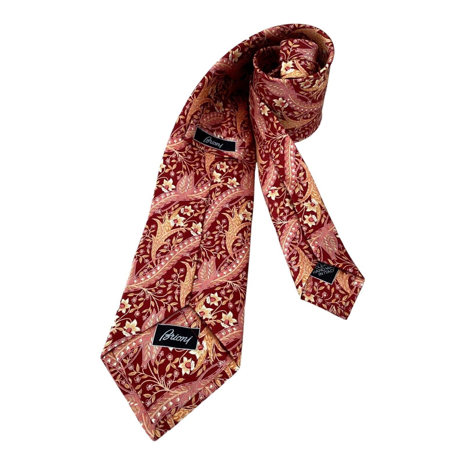 Brioni Brioni XL Orange Floral Luxury Designer Silk Tie Hand Made I Size ONE SIZE - 2 Thumbnail
